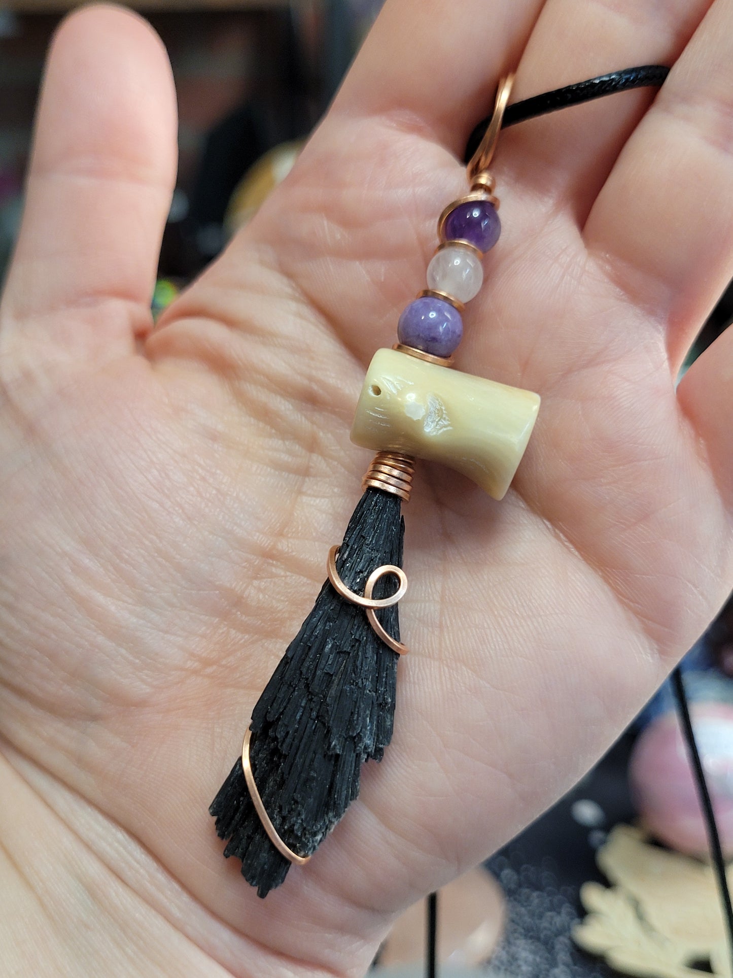 Black Kyanite Wiches Broom Pendant Necklaces