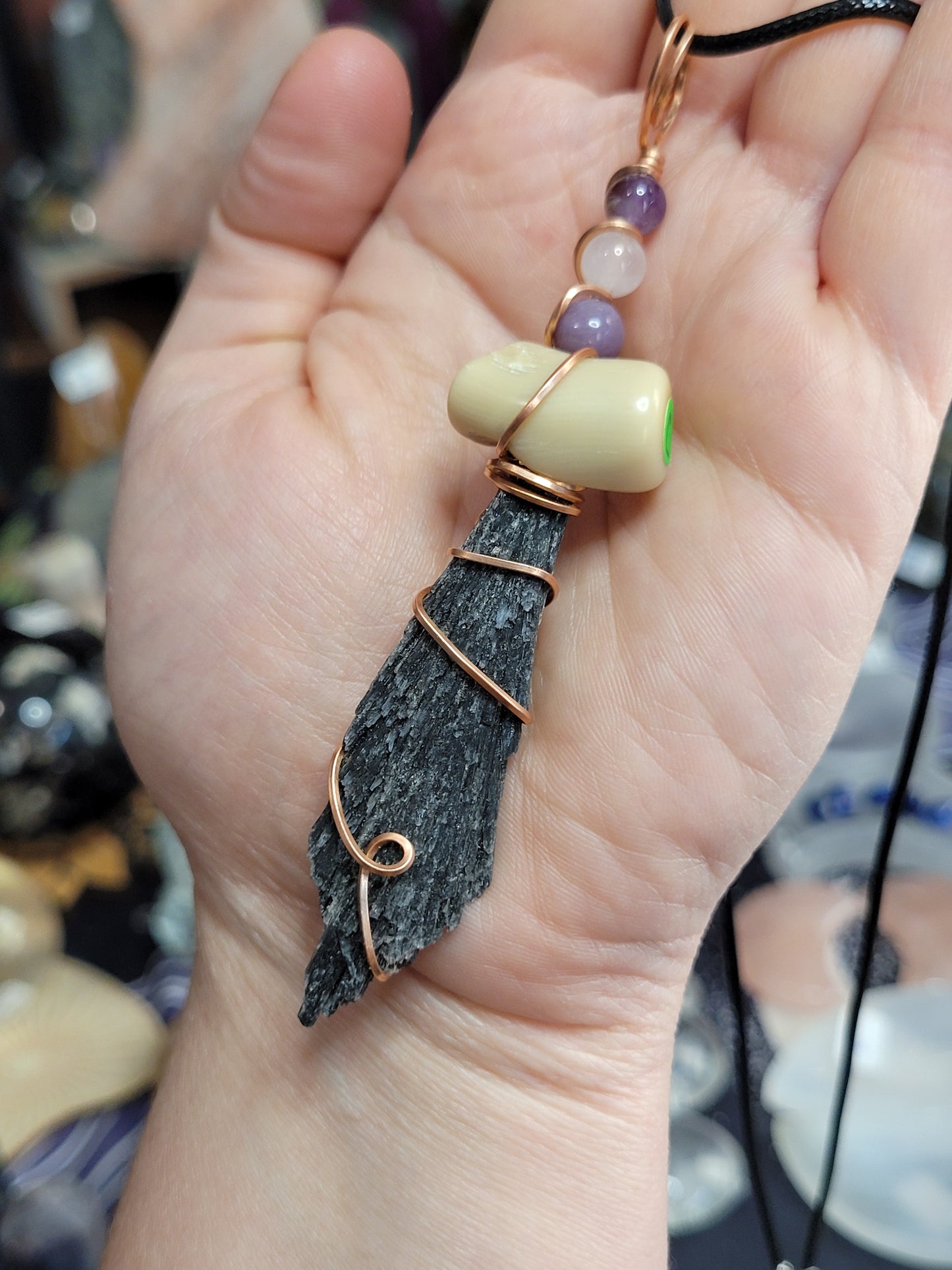 Black Kyanite Wiches Broom Pendant Necklaces