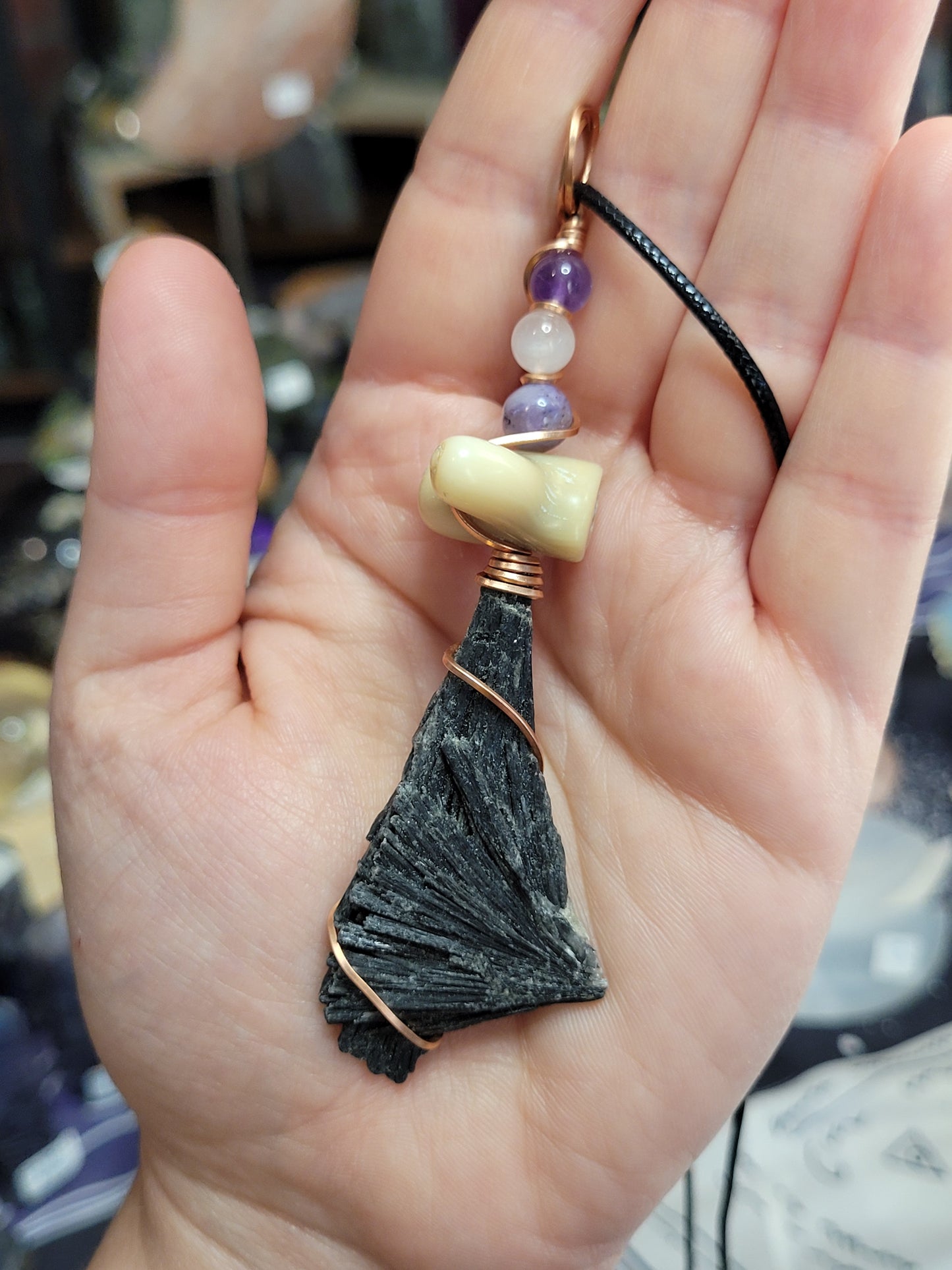 Black Kyanite Wiches Broom Pendant Necklaces