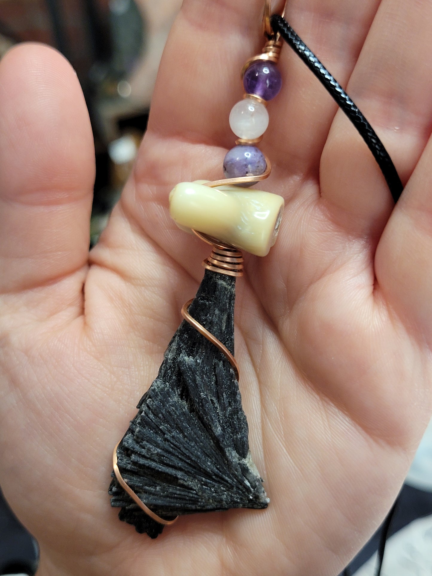 Black Kyanite Wiches Broom Pendant Necklaces
