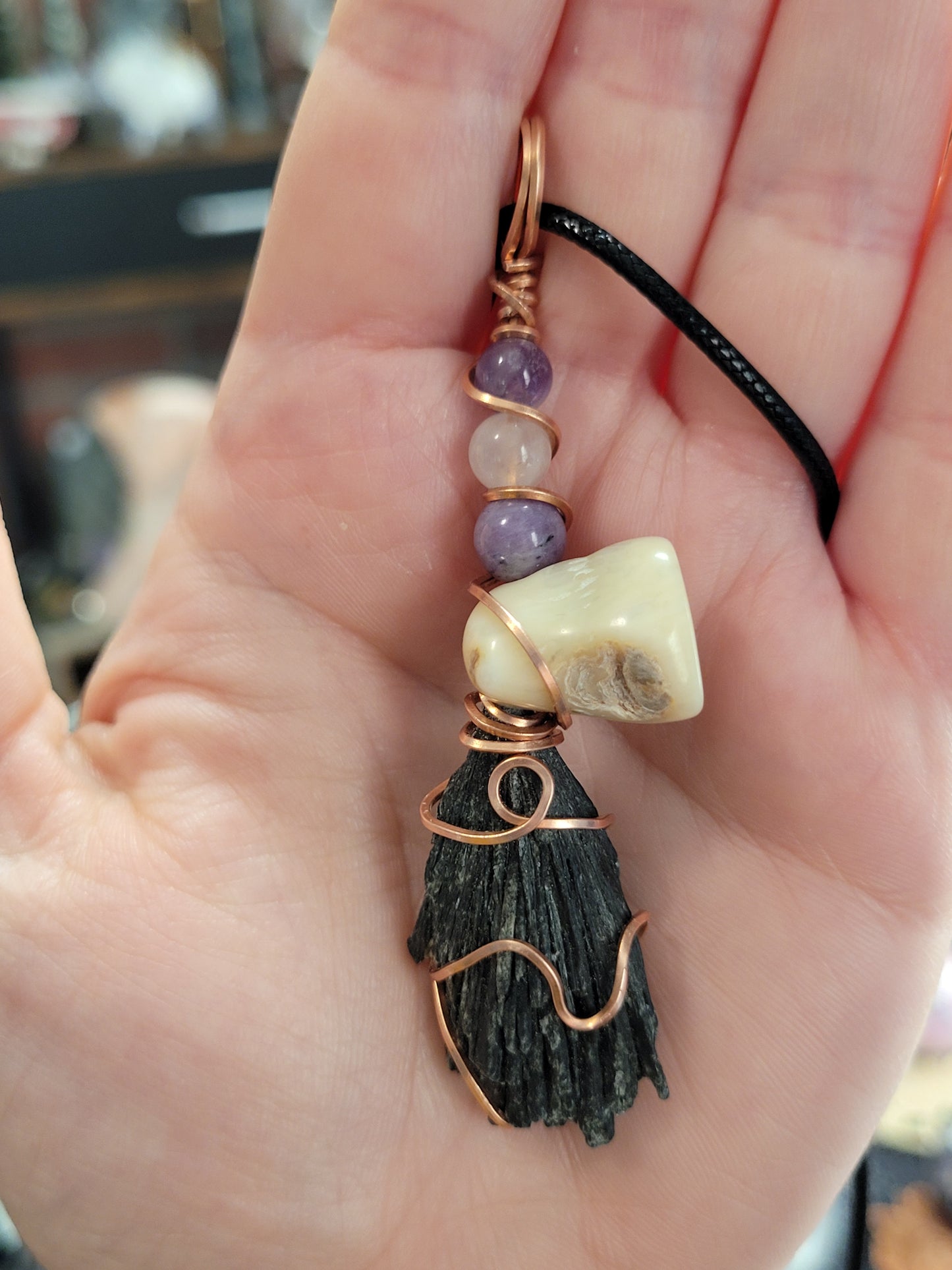 Black Kyanite Wiches Broom Pendant Necklaces