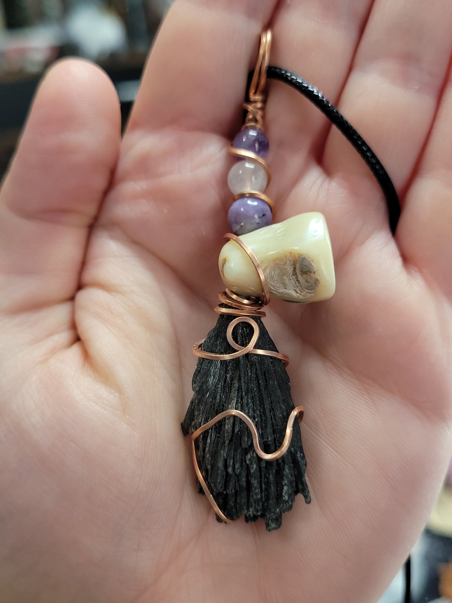 Black Kyanite Wiches Broom Pendant Necklaces