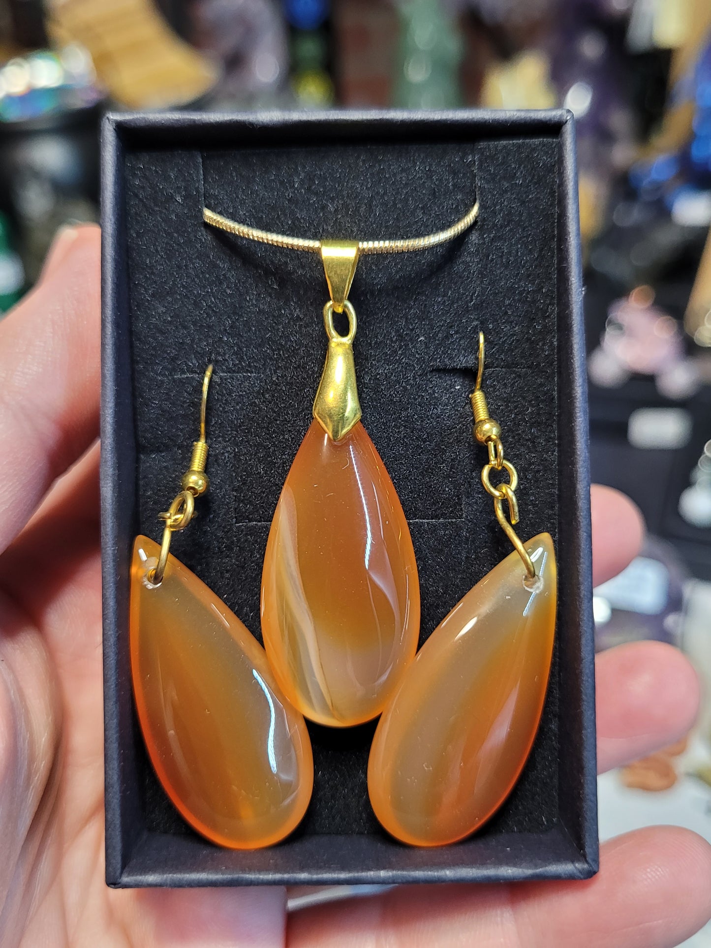 Carnelian Earrings/Necklace Set - Gold - Handmade