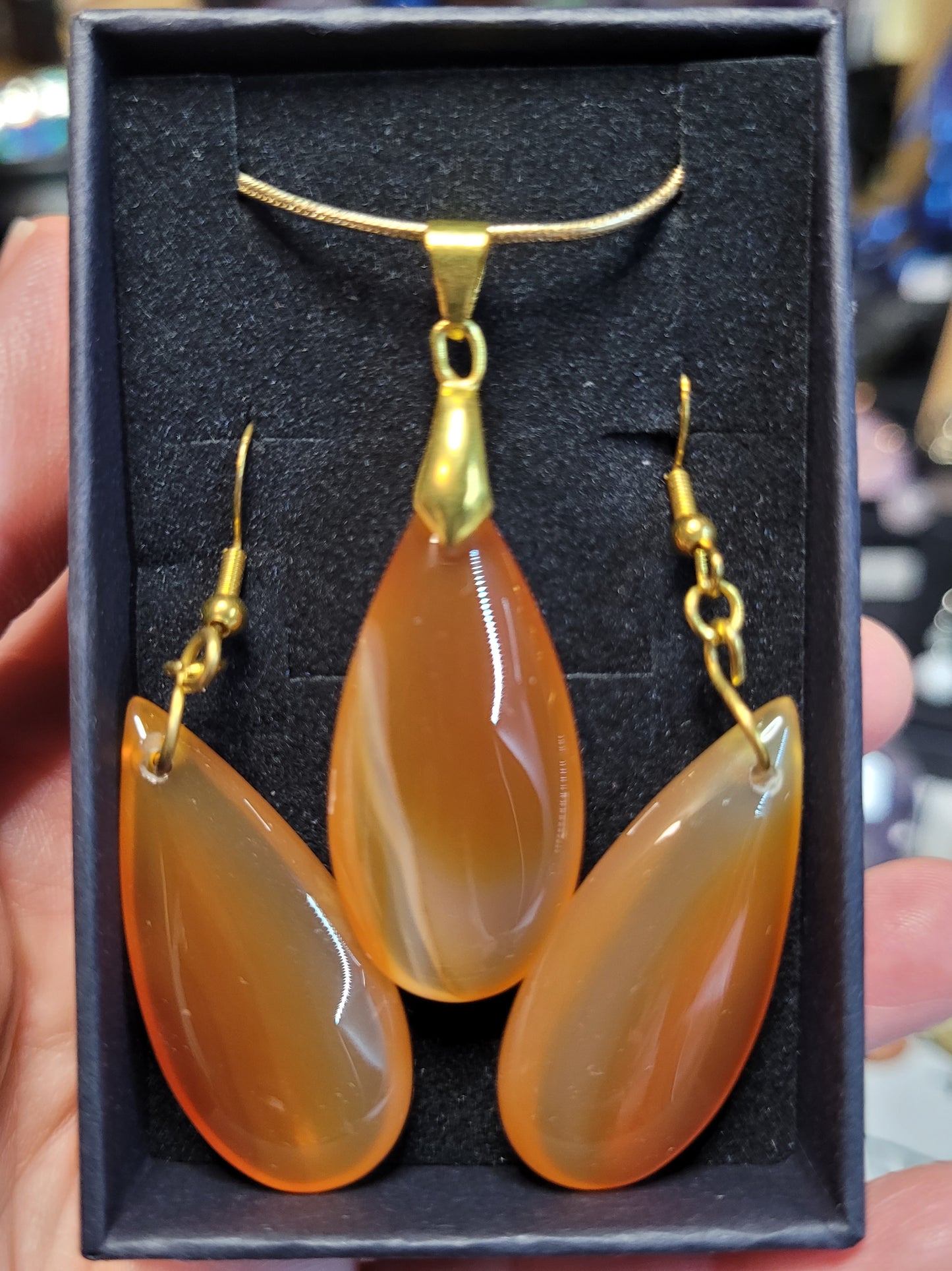 Carnelian Earrings/Necklace Set - Gold - Handmade