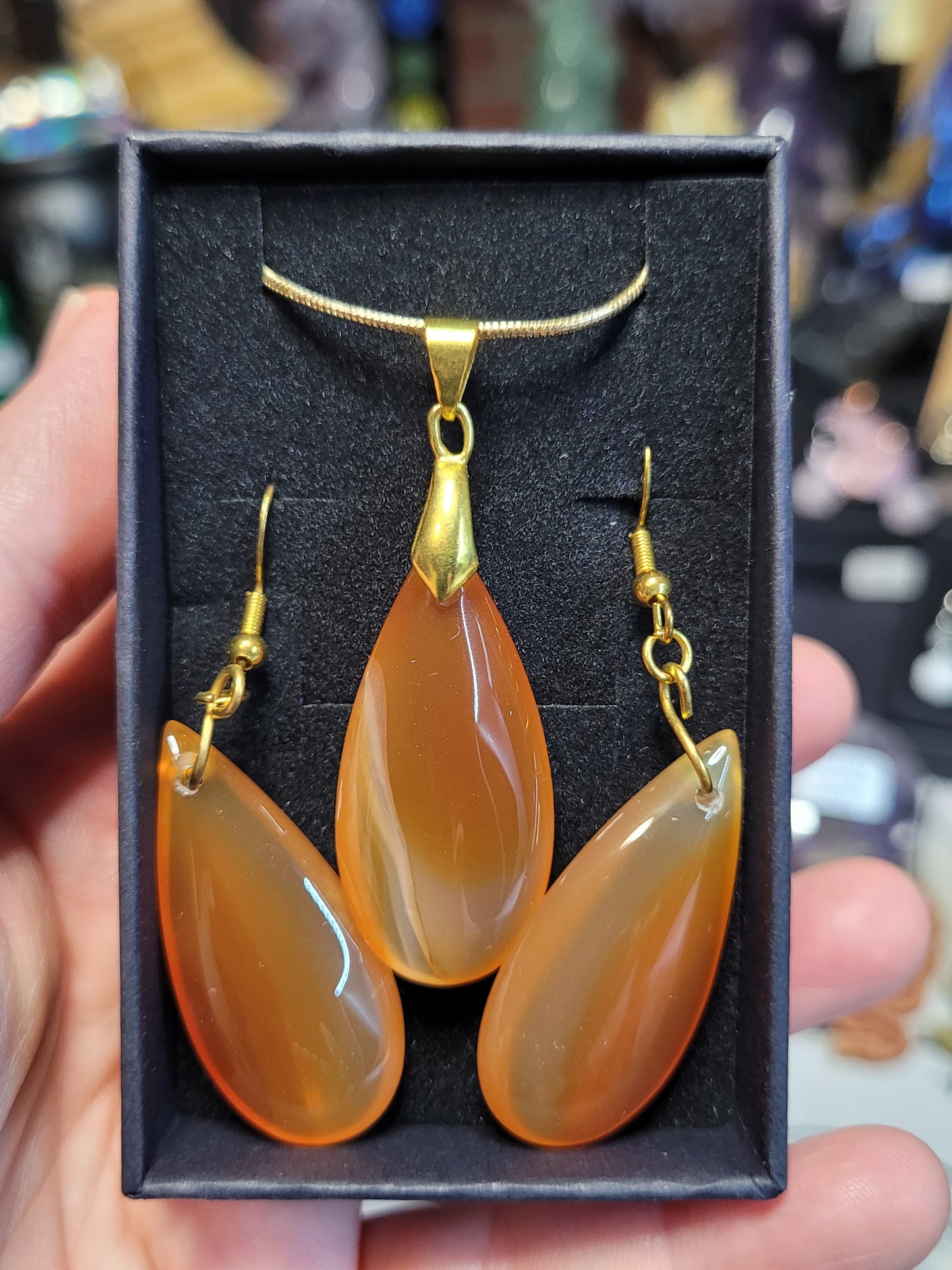 Carnelian Earrings/Necklace Set - Gold - Handmade