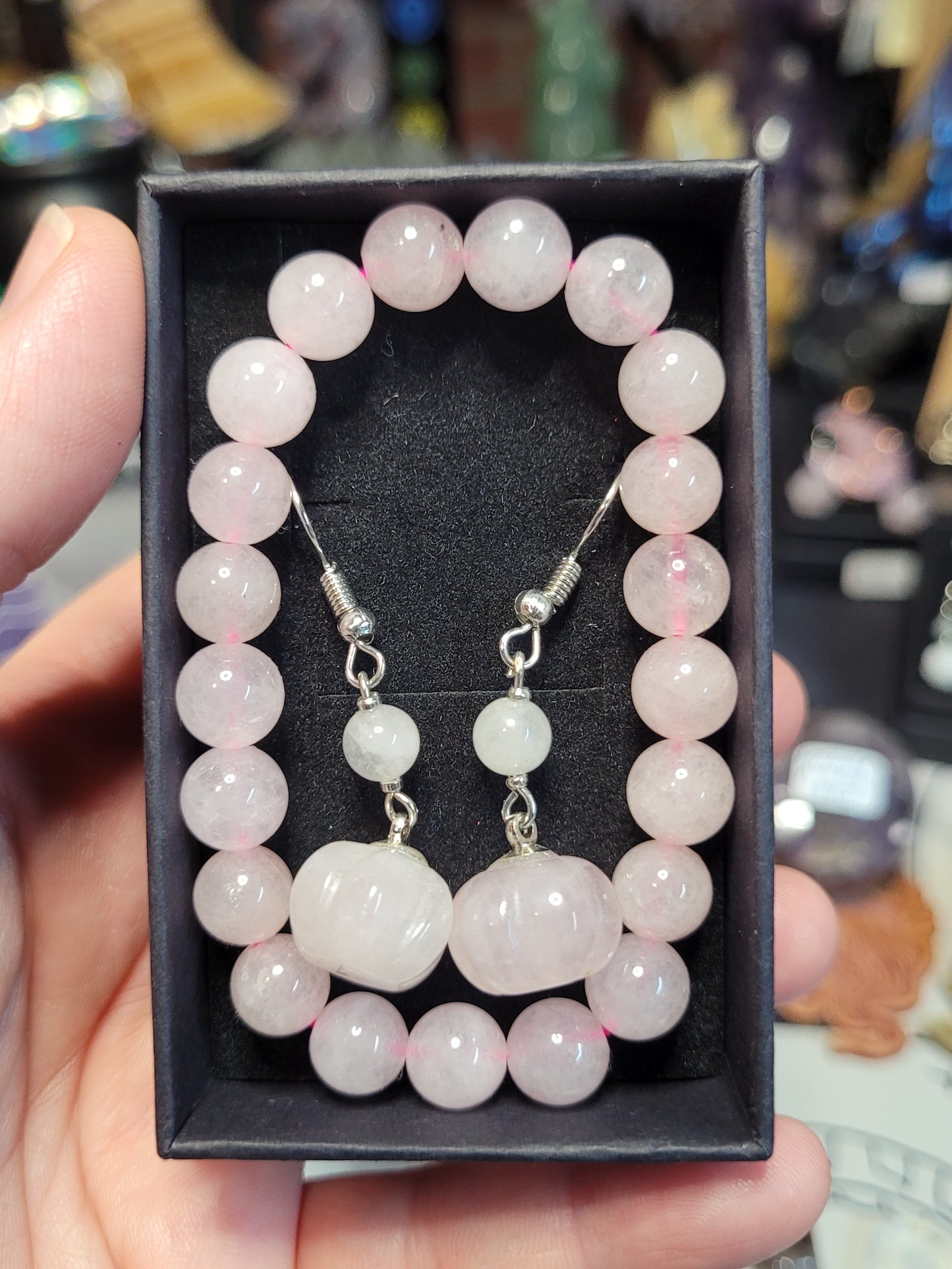 Rose Quartz Bracelet/ Earring Set - Handmade