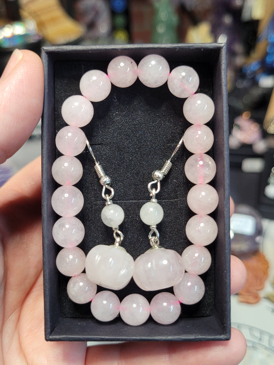 Rose Quartz Bracelet/ Earring Set - Handmade