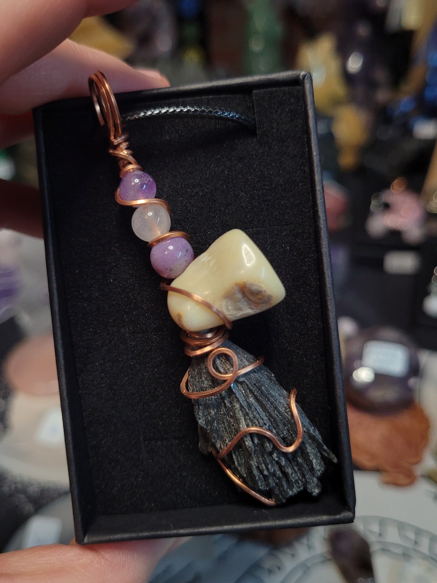 Black Kyanite Wiches Broom Pendant Necklaces