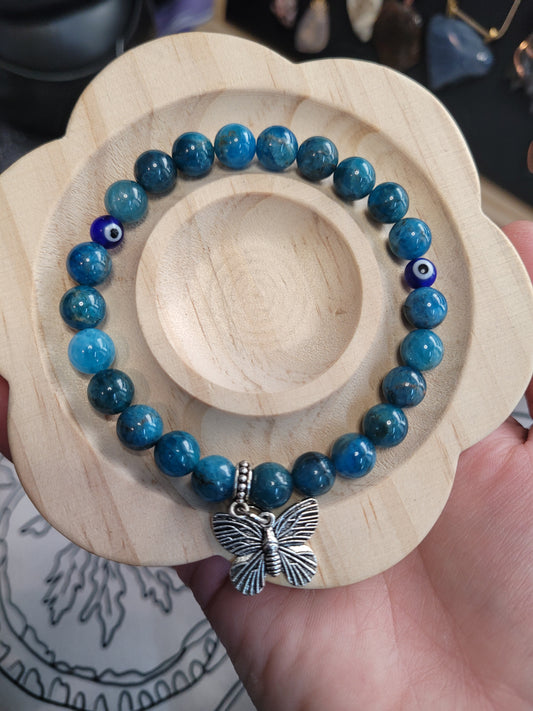 Blue Apatite / Evil Eye / Moth Bracelet - Handmade