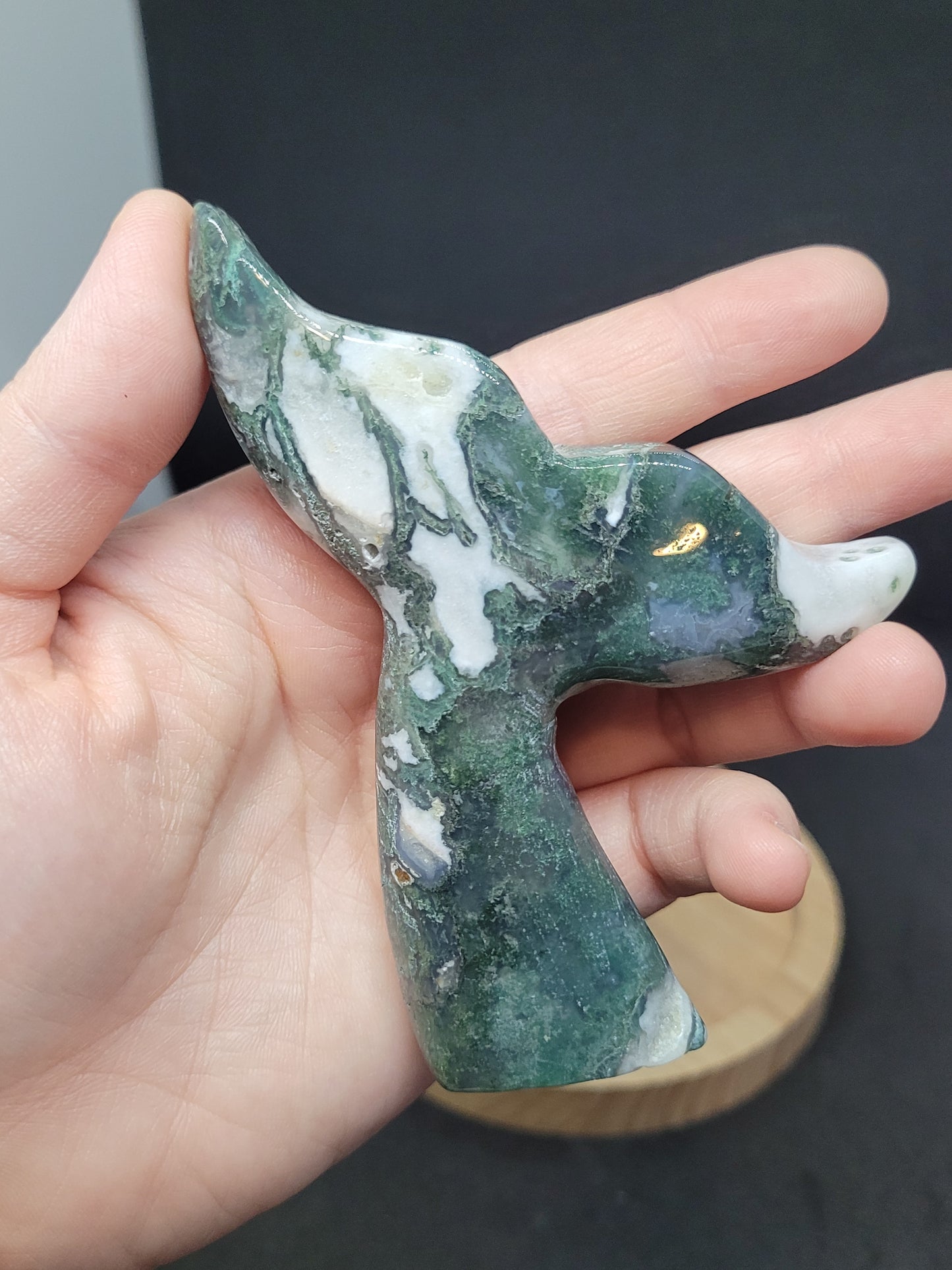 Moss Agate Whale Tail