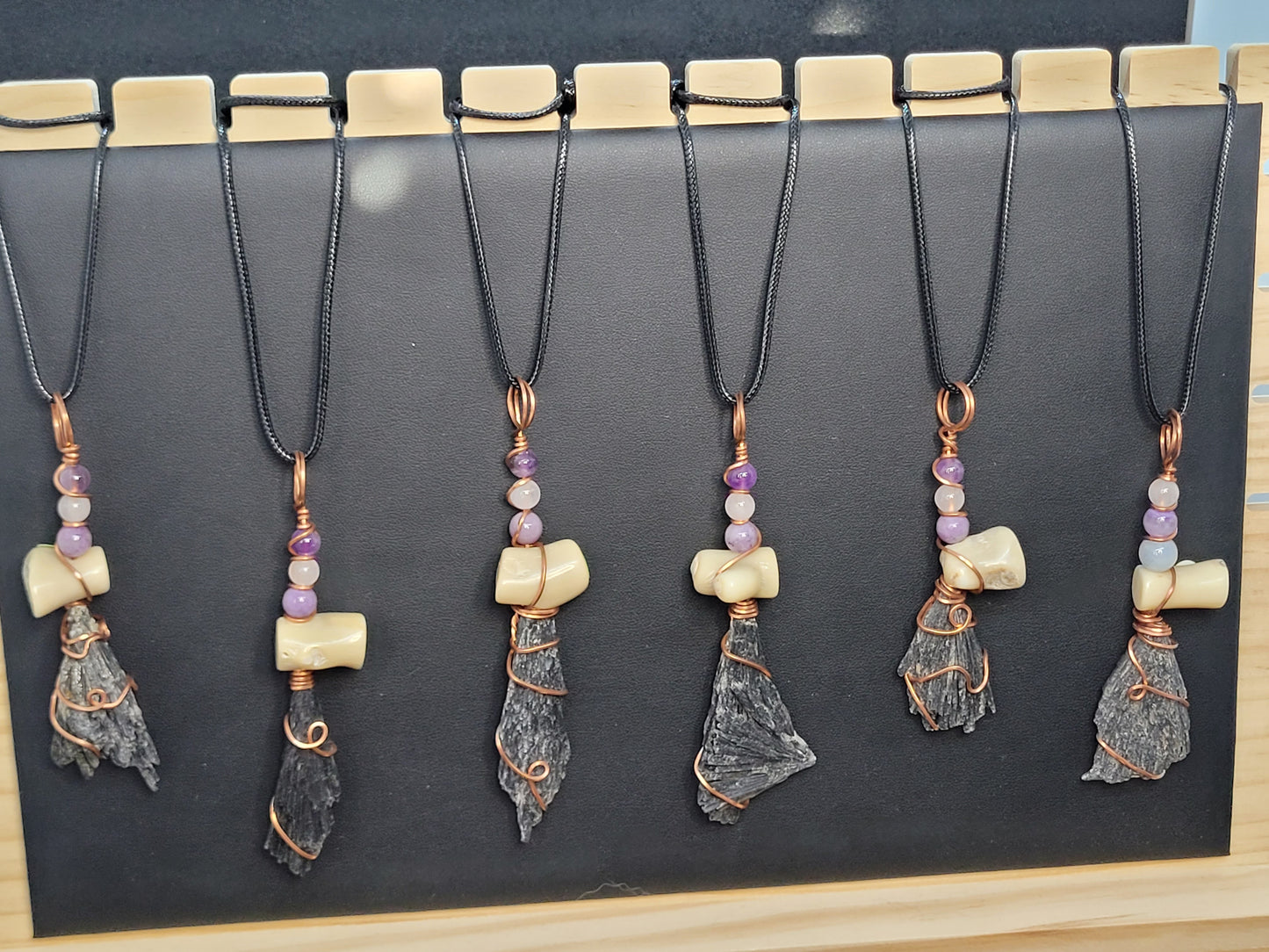 Black Kyanite Wiches Broom Pendant Necklaces