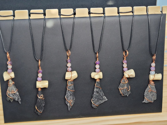 Black Kyanite Wiches Broom Pendant Necklaces