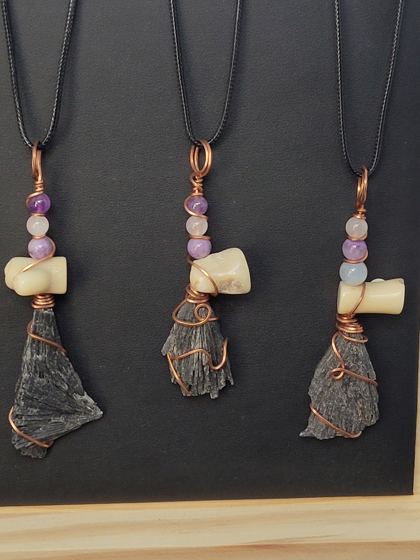 Black Kyanite Wiches Broom Pendant Necklaces