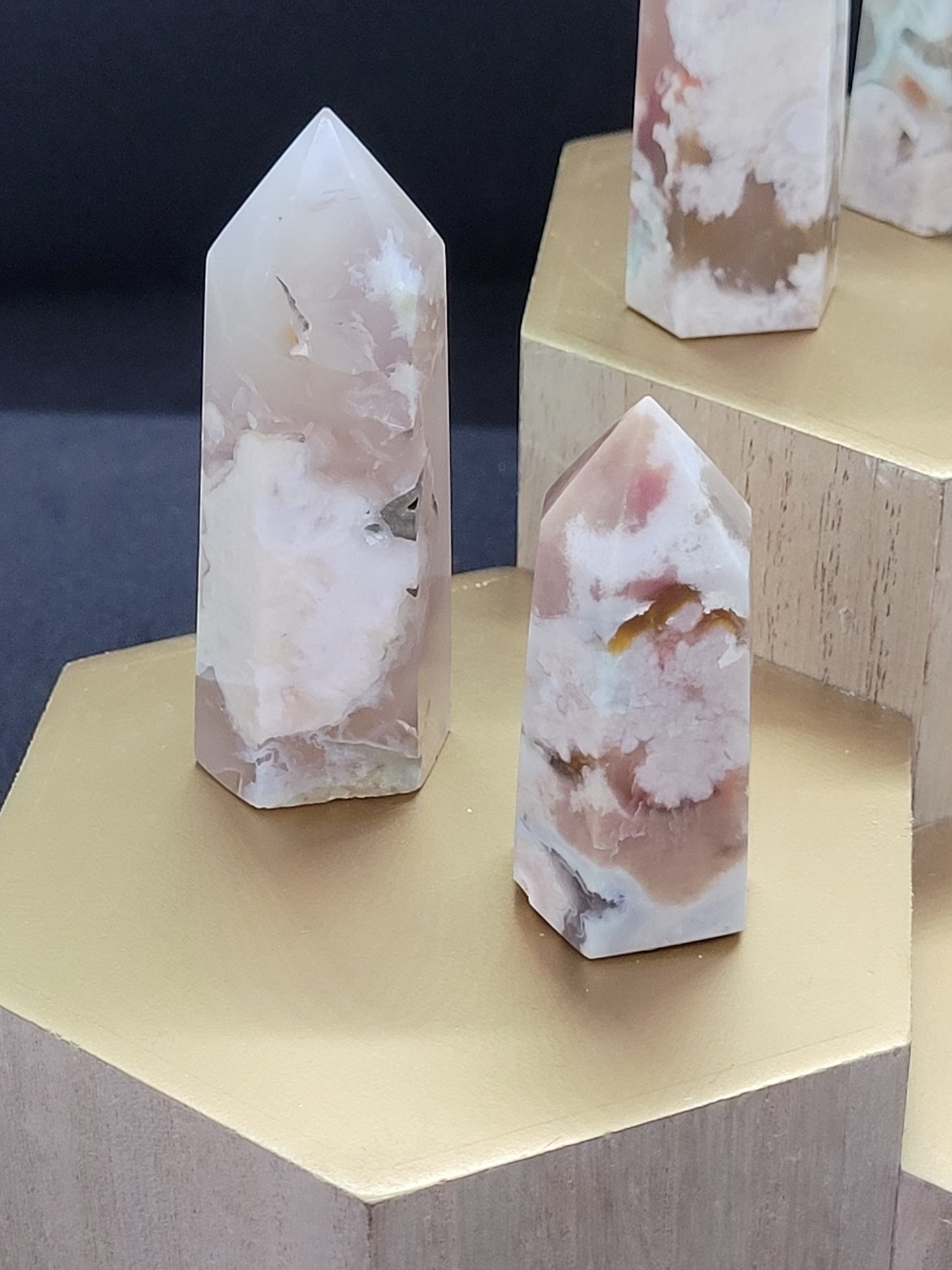 Flower Agate Towers - Hexagonal cut