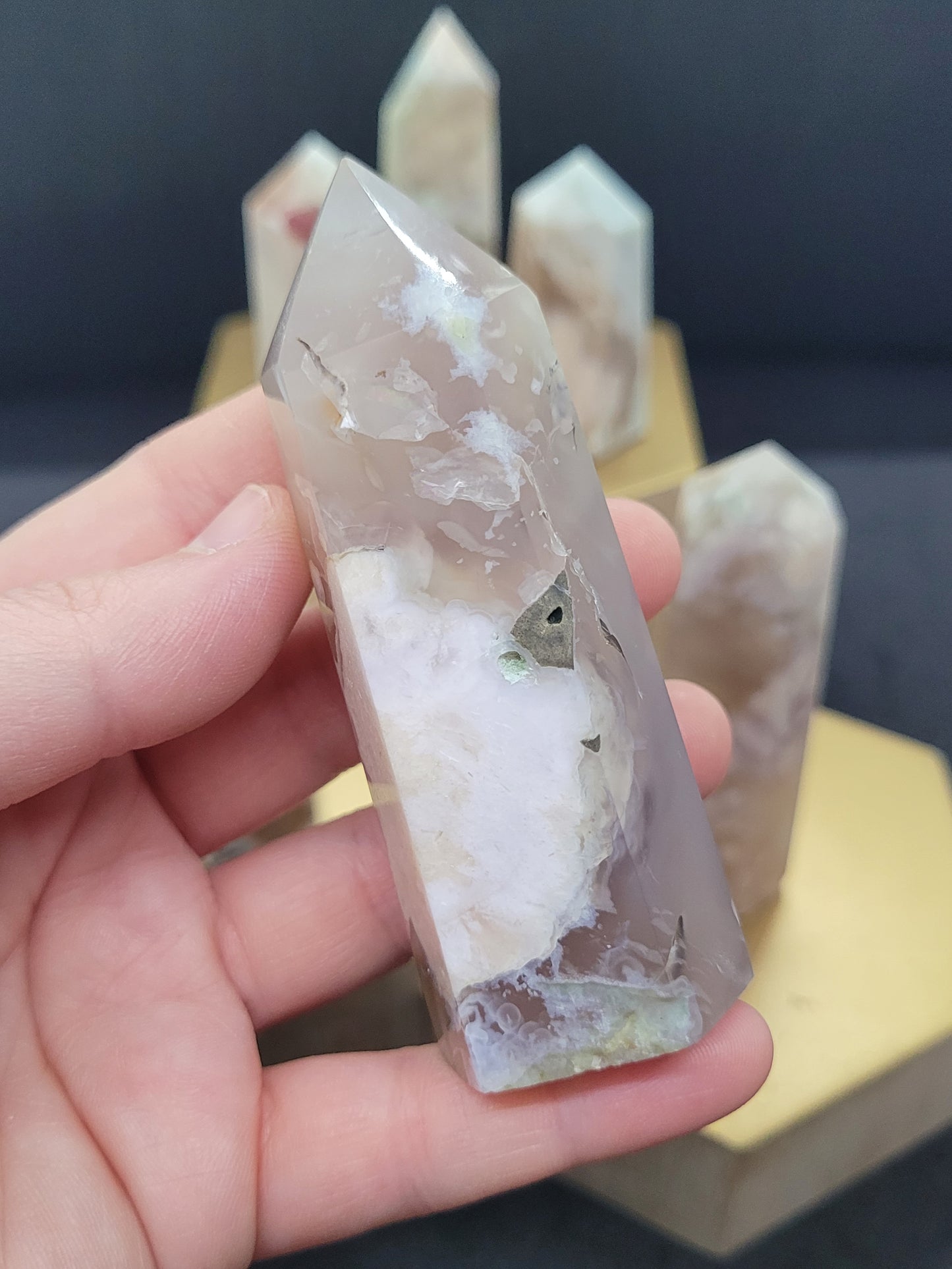 Flower Agate Towers - Hexagonal cut