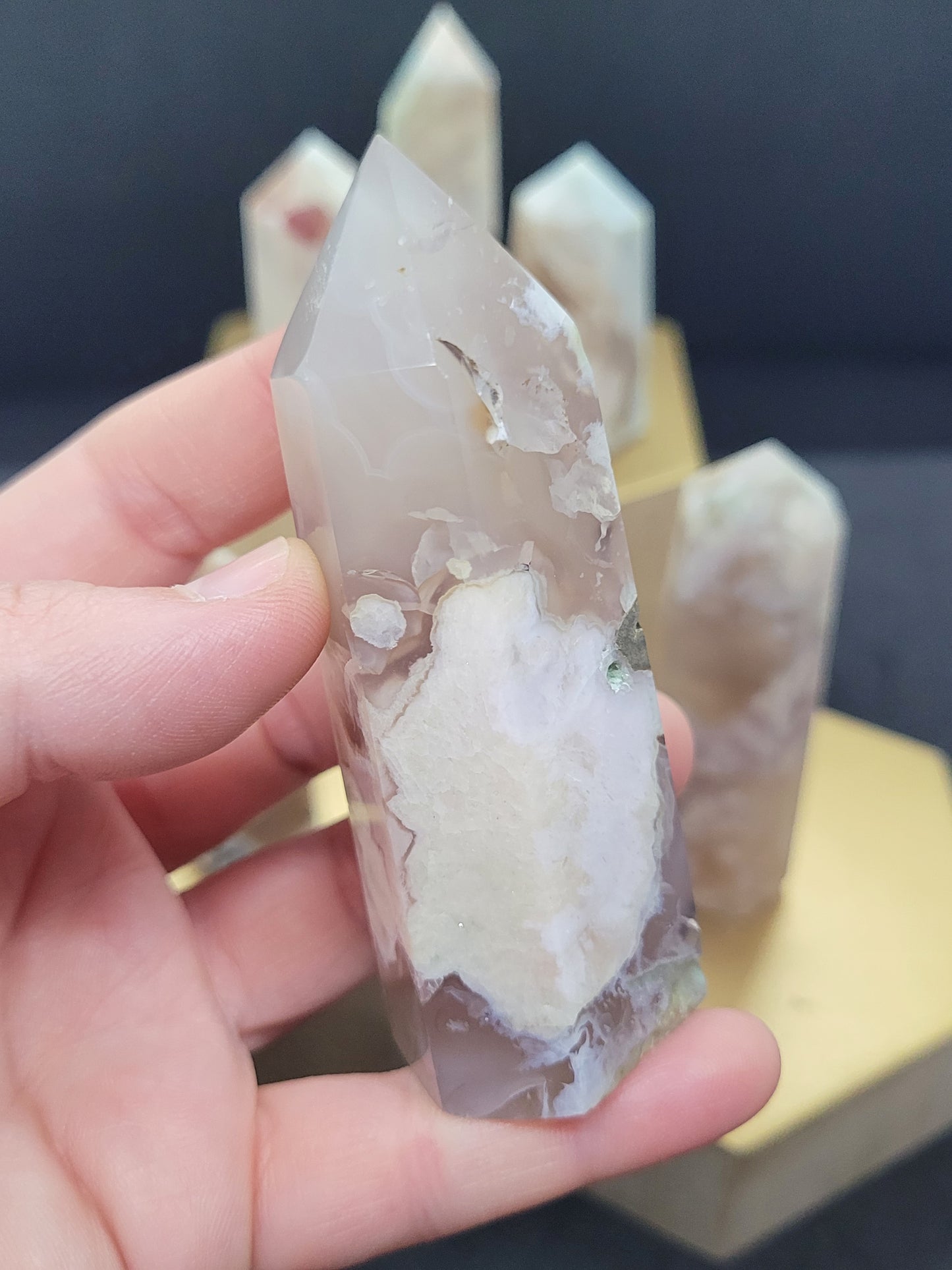 Flower Agate Towers - Hexagonal cut