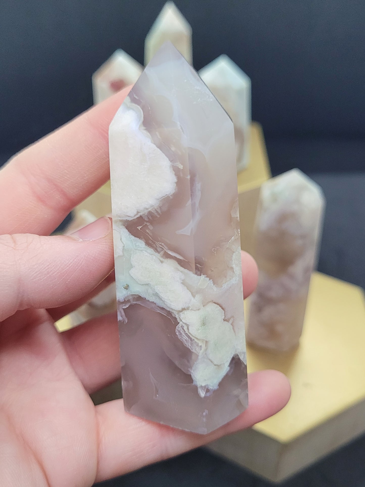 Flower Agate Towers - Hexagonal cut