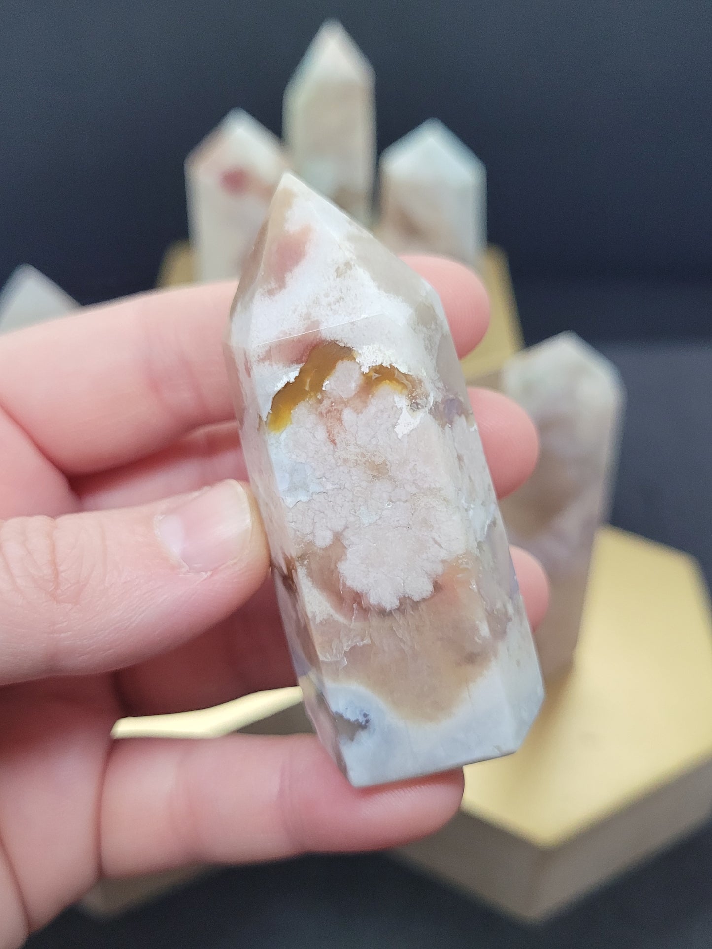 Flower Agate Towers - Hexagonal cut