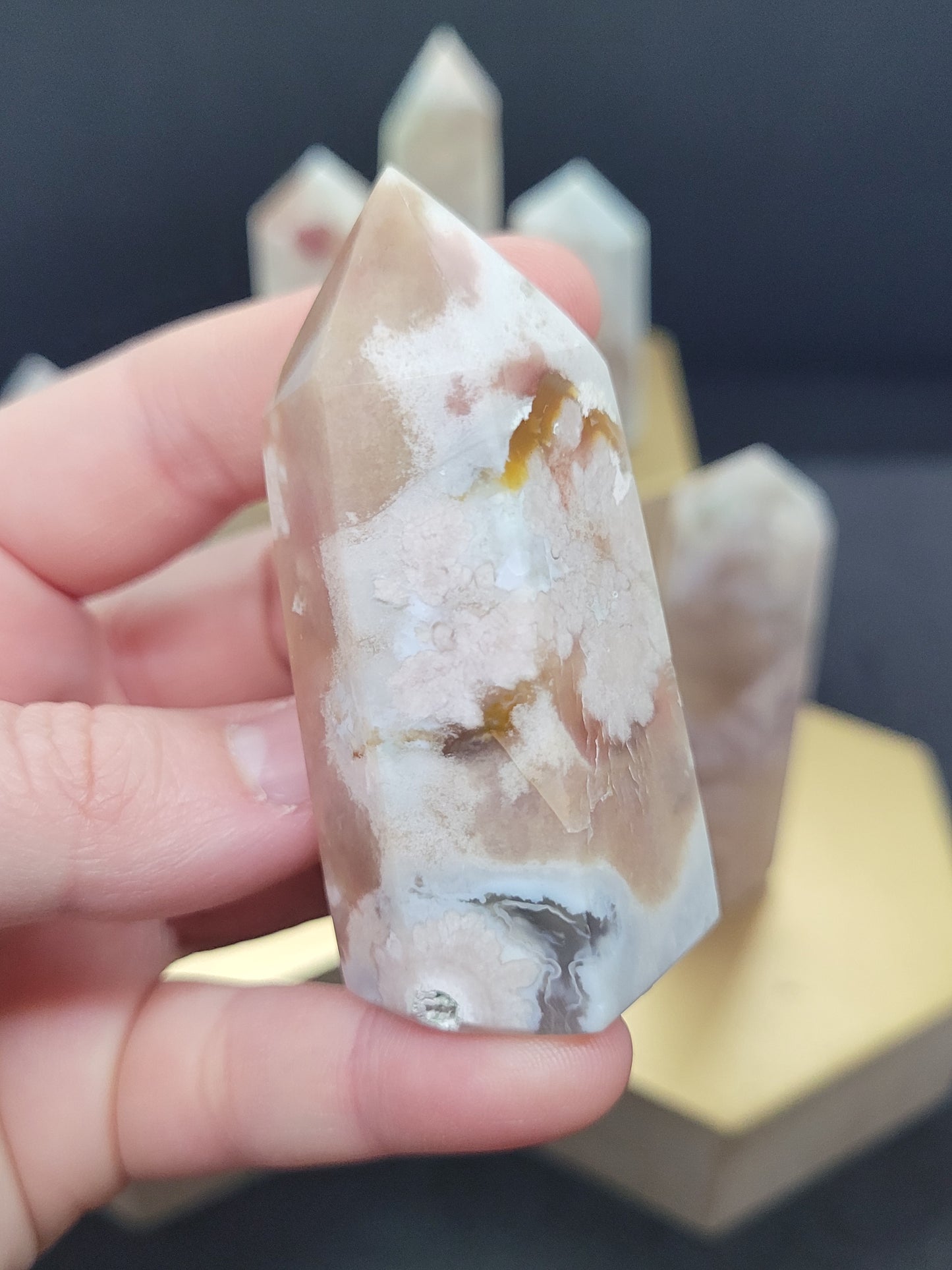 Flower Agate Towers - Hexagonal cut