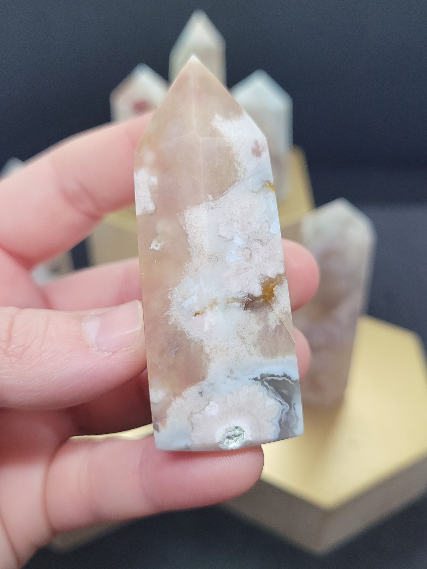 Flower Agate Towers - Hexagonal cut