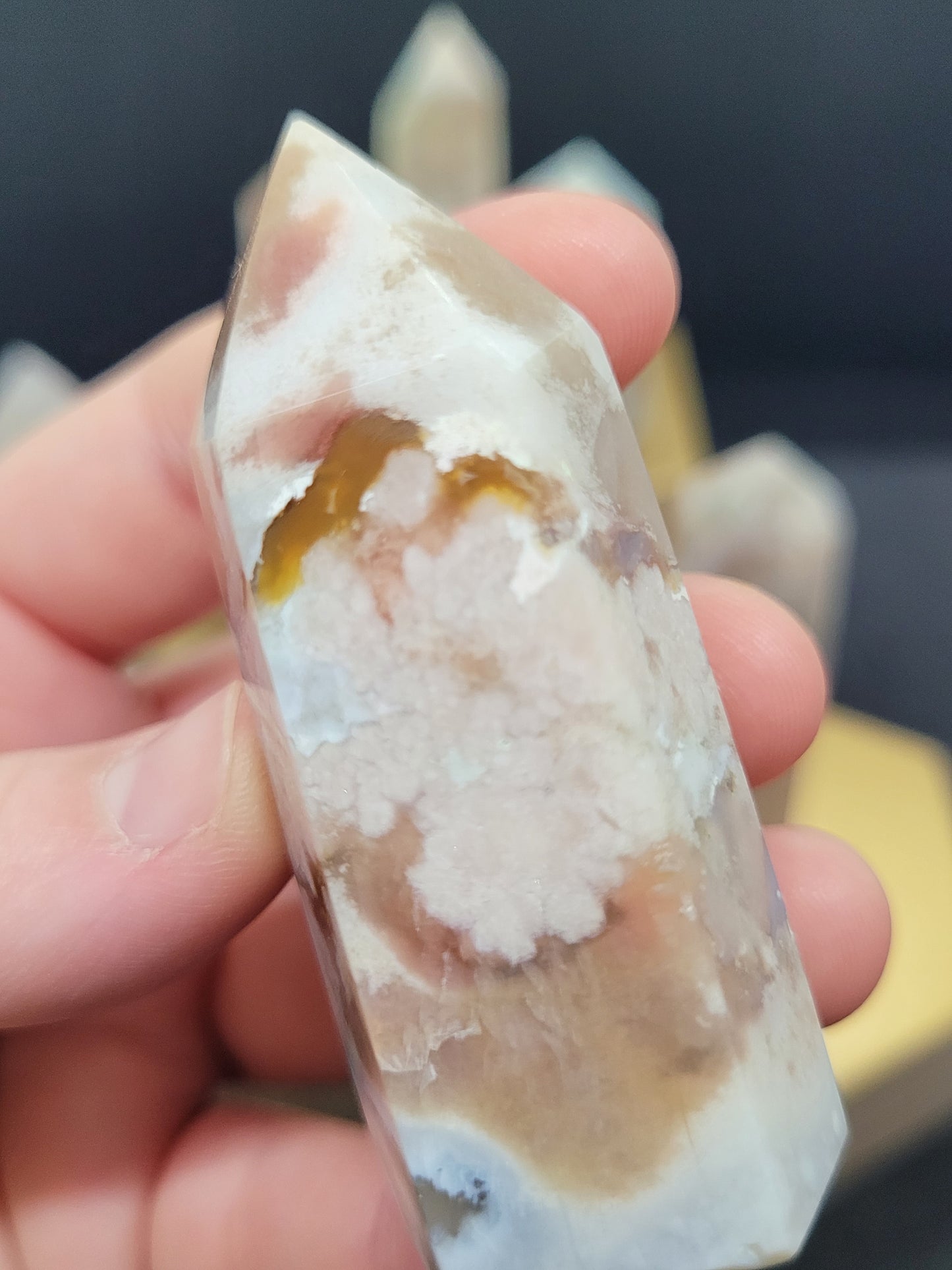 Flower Agate Towers - Hexagonal cut