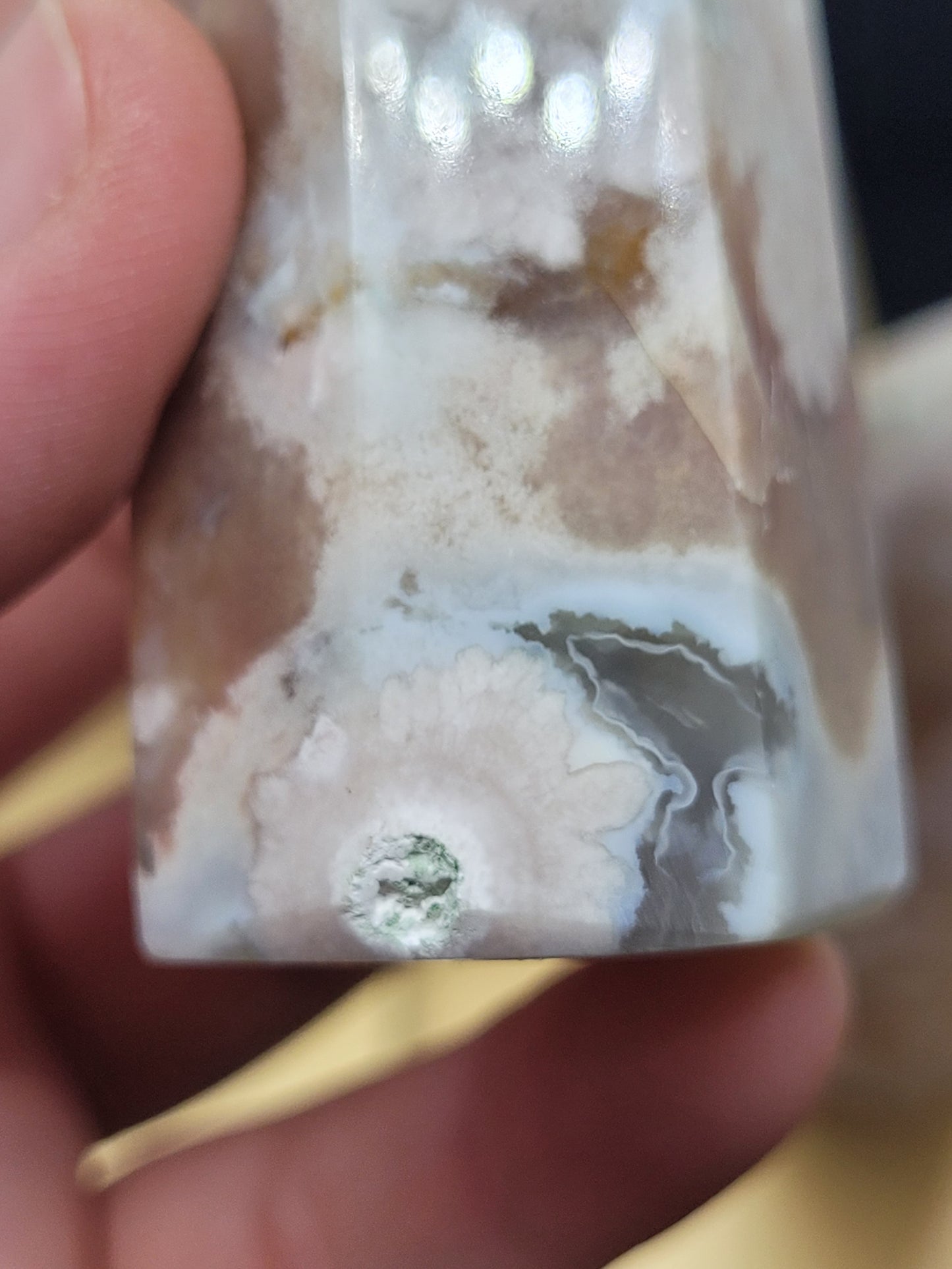 Flower Agate Towers - Hexagonal cut