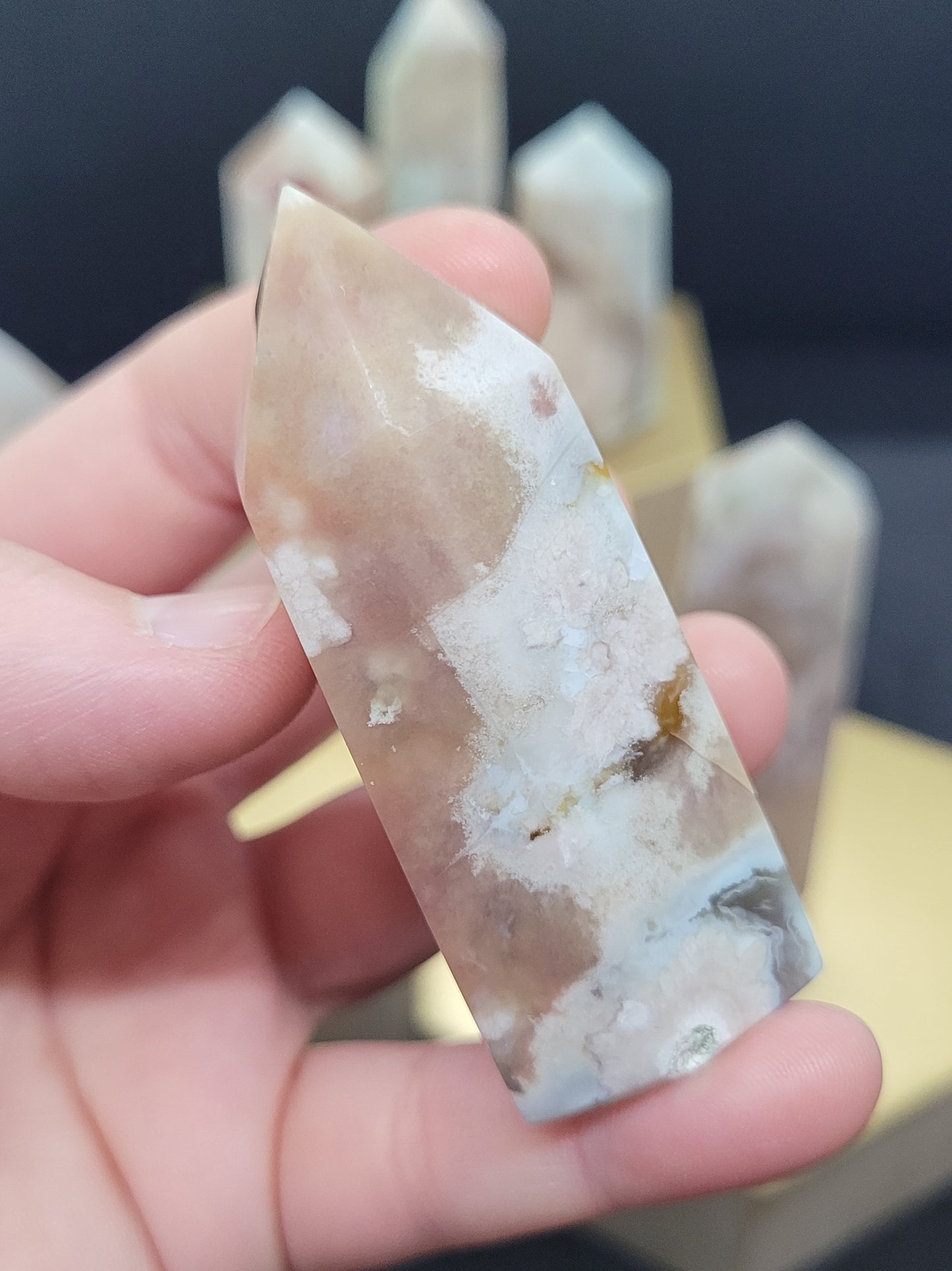 Flower Agate Towers - Hexagonal cut