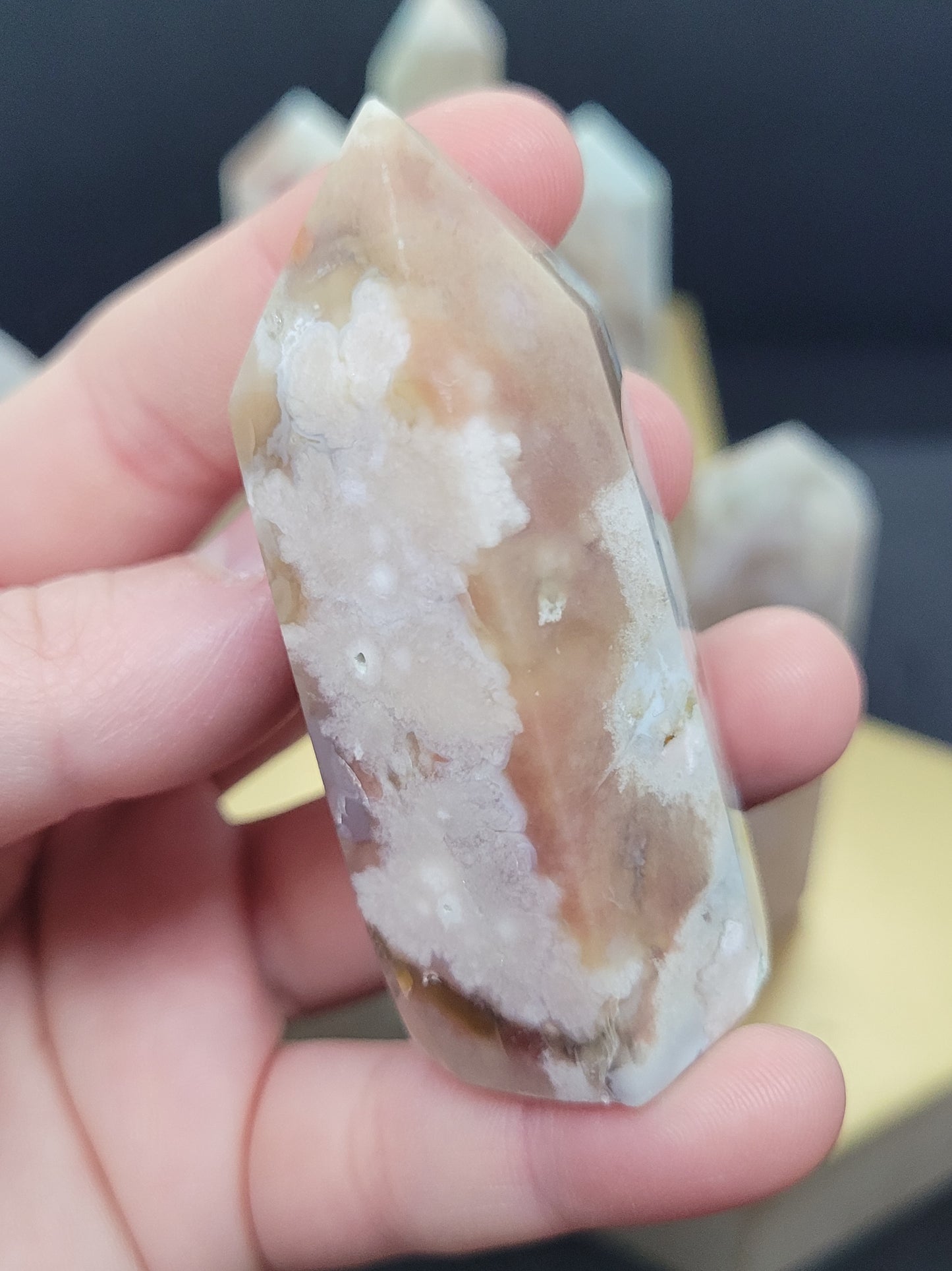 Flower Agate Towers - Hexagonal cut