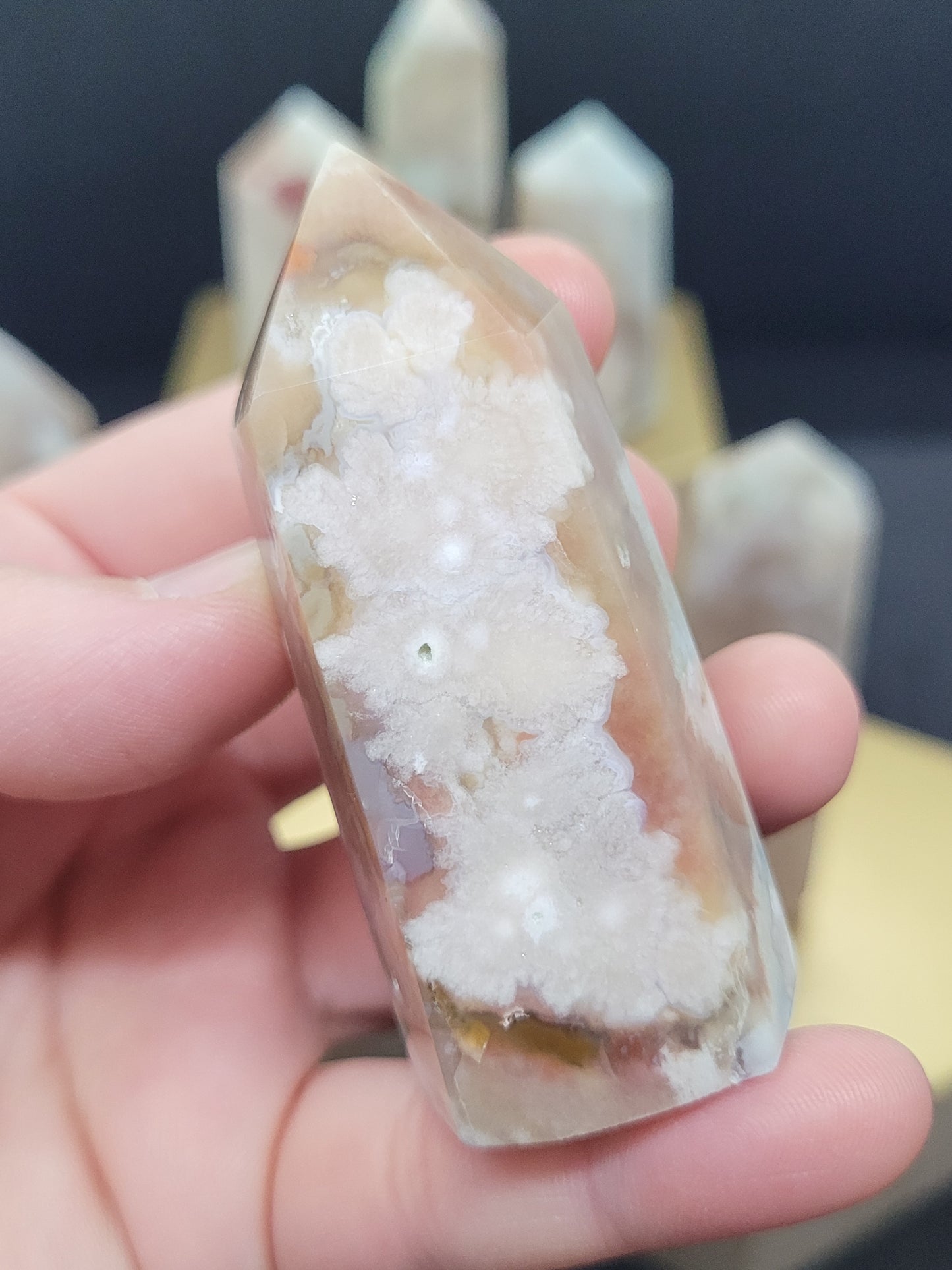 Flower Agate Towers - Hexagonal cut