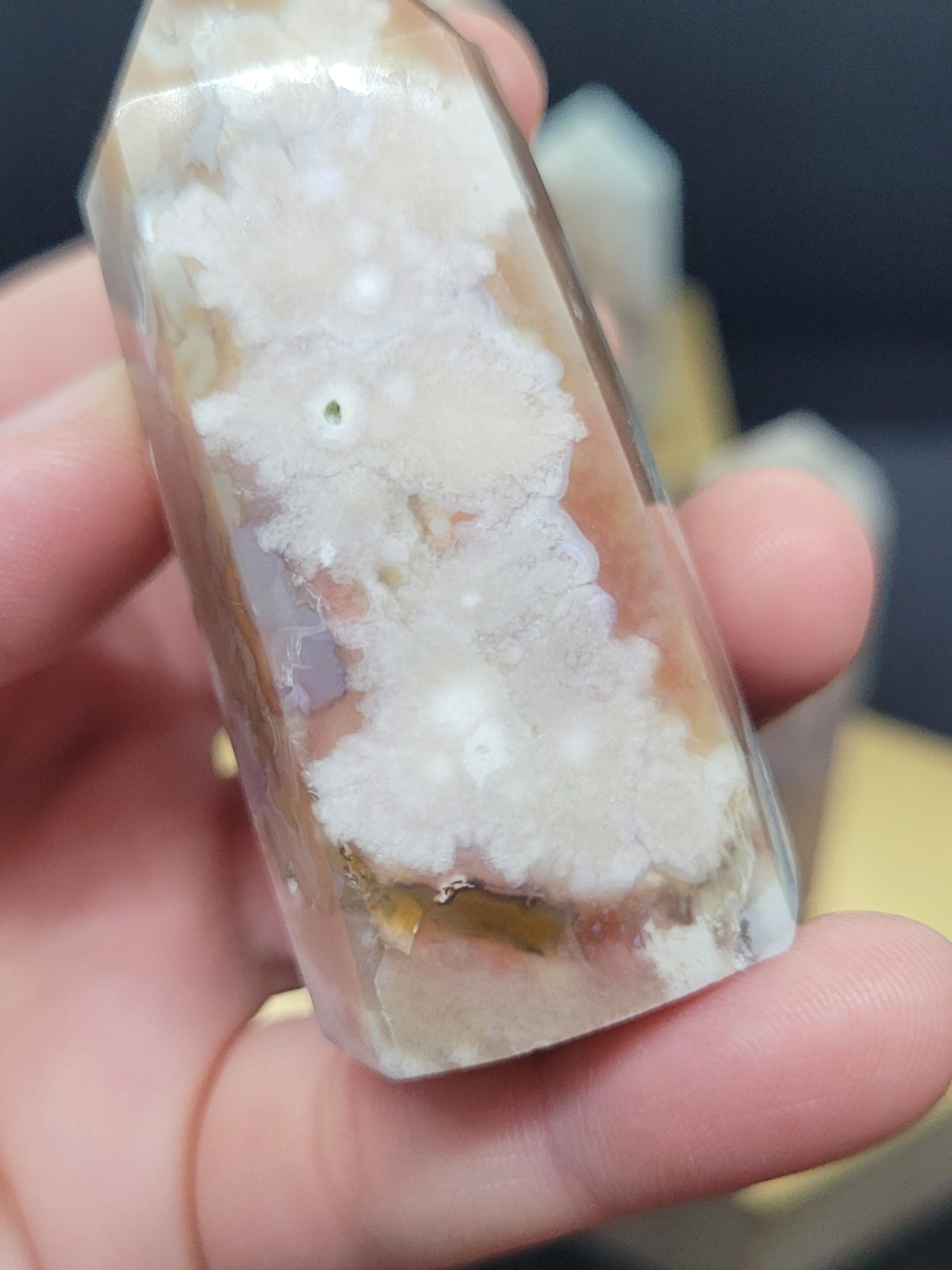 Flower Agate Towers - Hexagonal cut