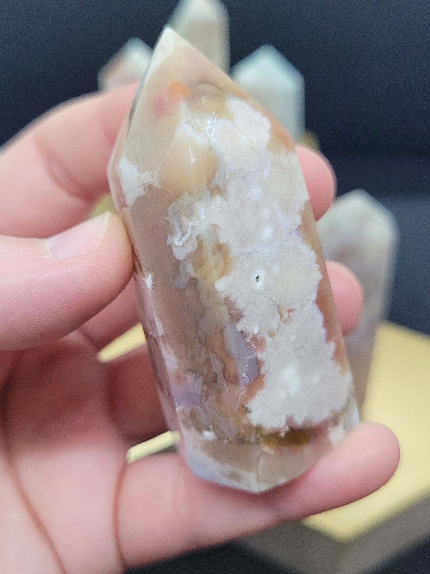 Flower Agate Towers - Hexagonal cut