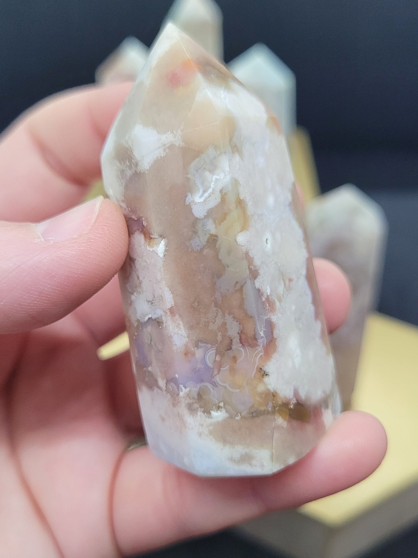 Flower Agate Towers - Hexagonal cut