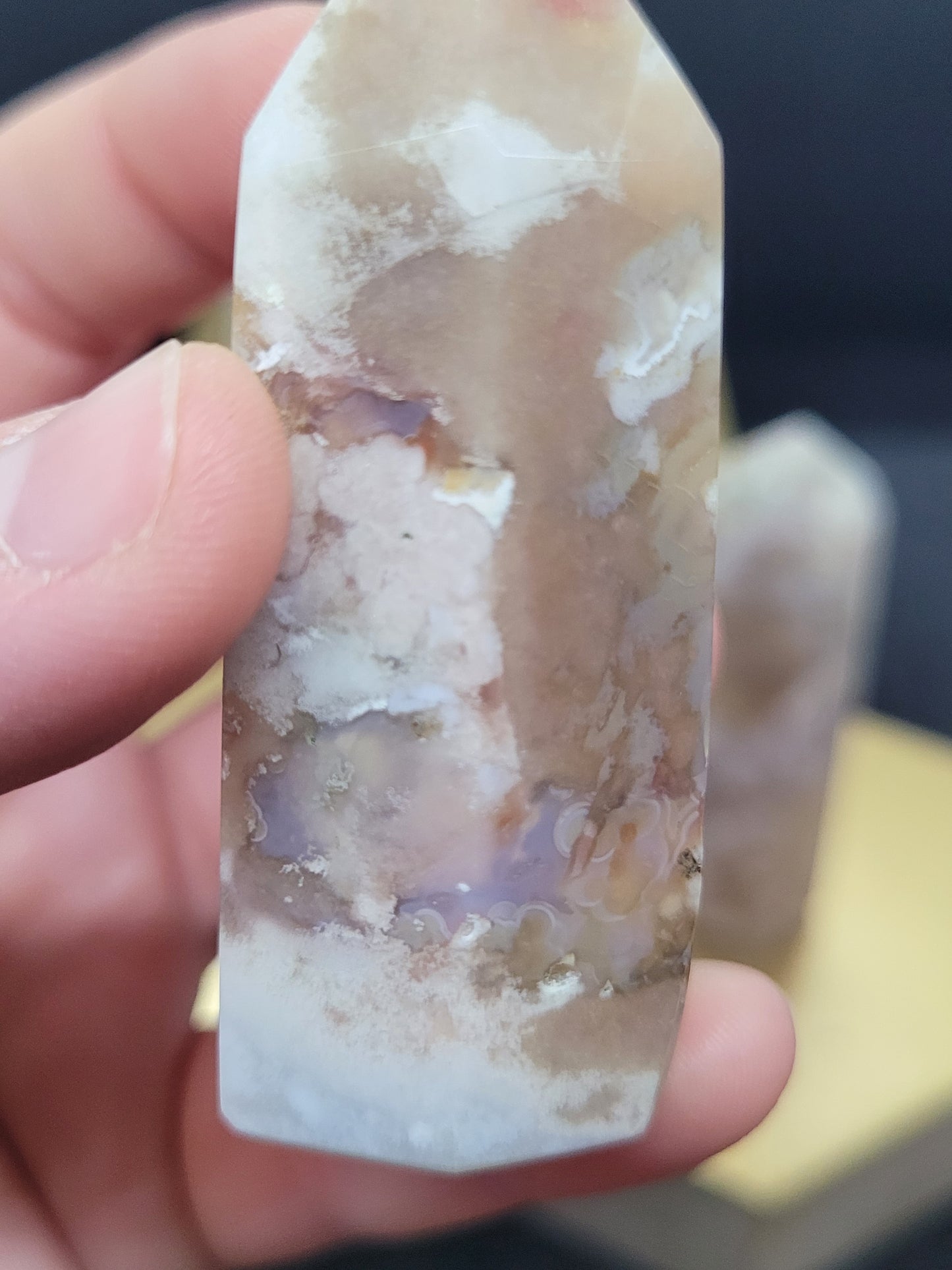 Flower Agate Towers - Hexagonal cut