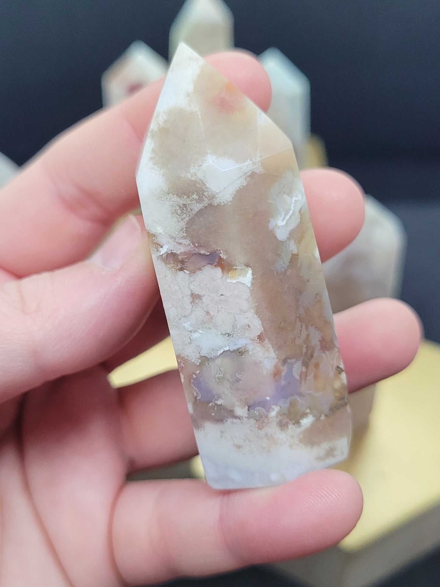 Flower Agate Towers - Hexagonal cut