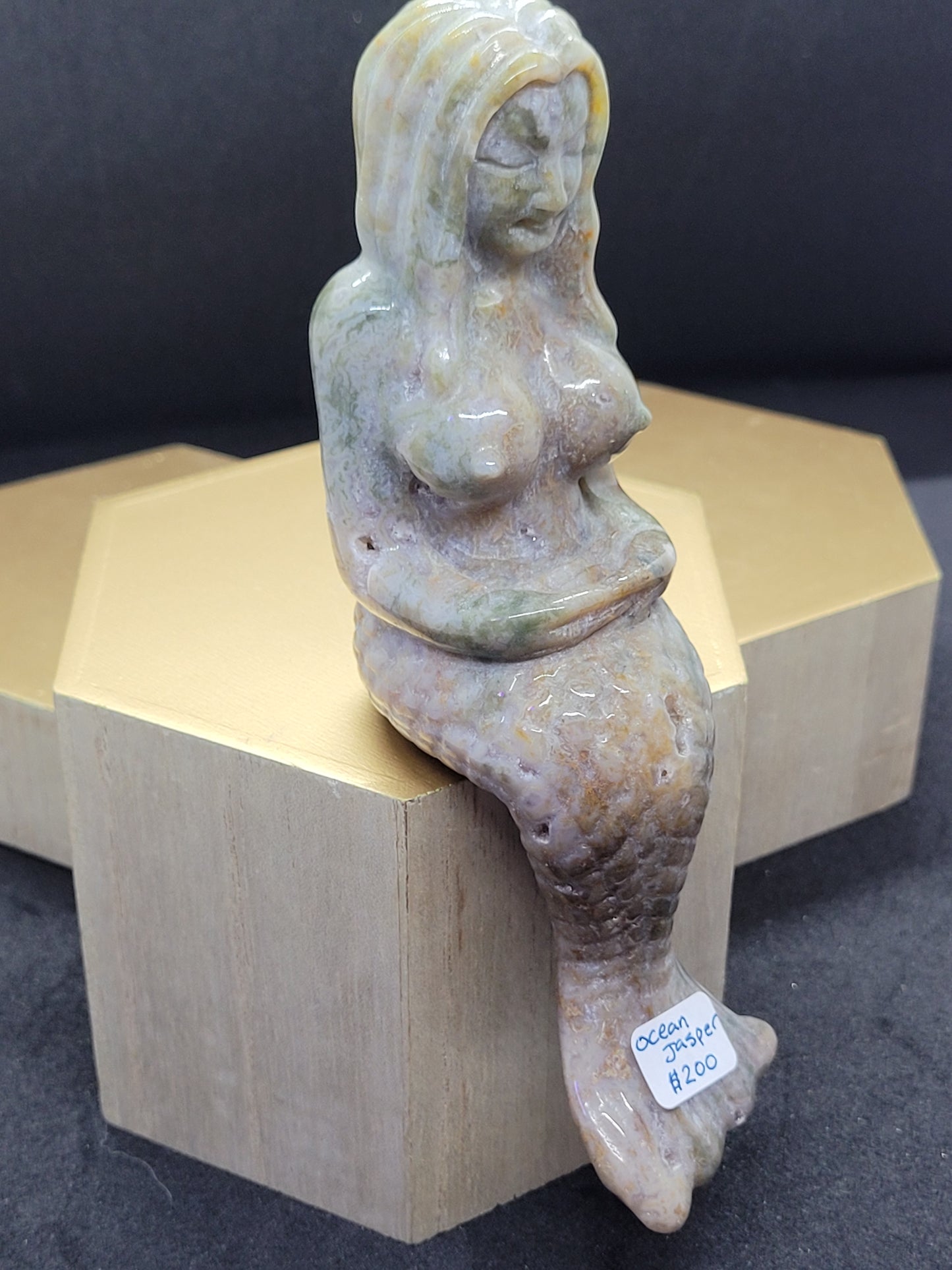 Large Ocean Jasper Mermaid carving