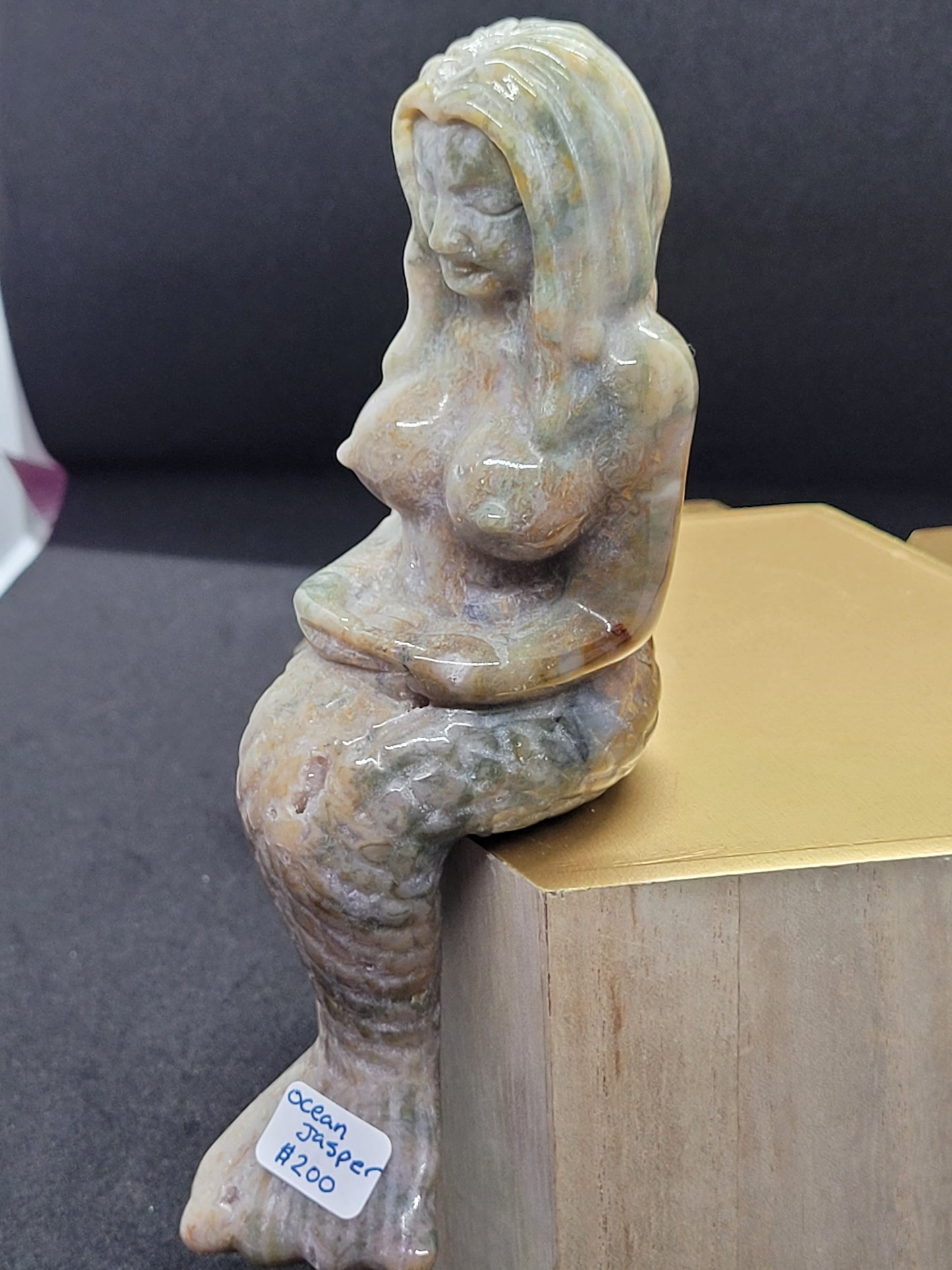 Large Ocean Jasper Mermaid carving