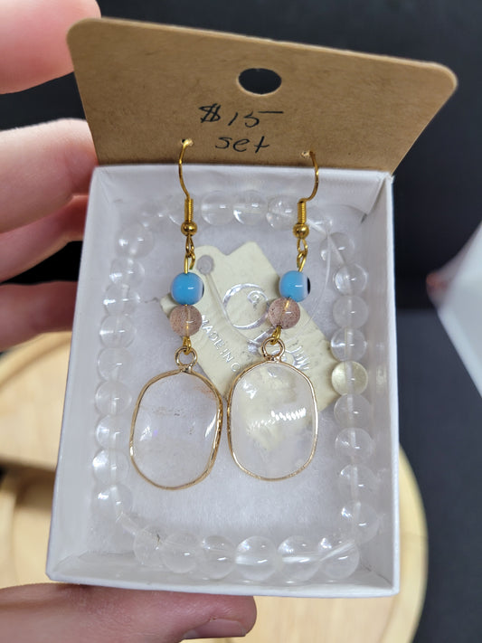 Clear Quartz Earring/ Bracelet Set - Handmade