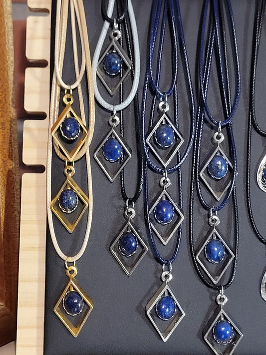 Lapis Lazuli Cab Diamond Pendant Necklace