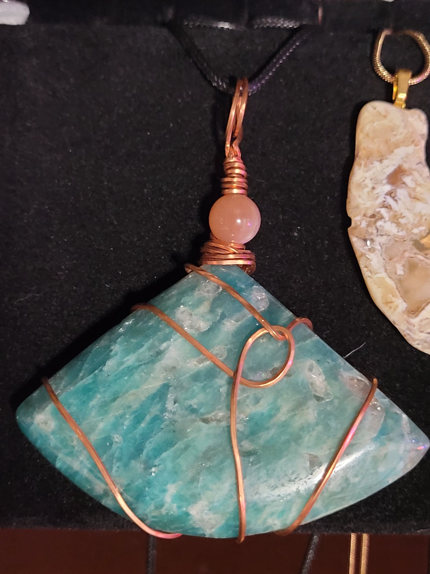 Amazonite & Suntone Pendant Necklace - Handwrapped