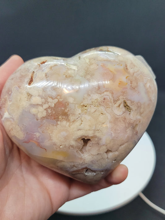 Pink Amethyst Flower Agate Chunky Heart - LG
