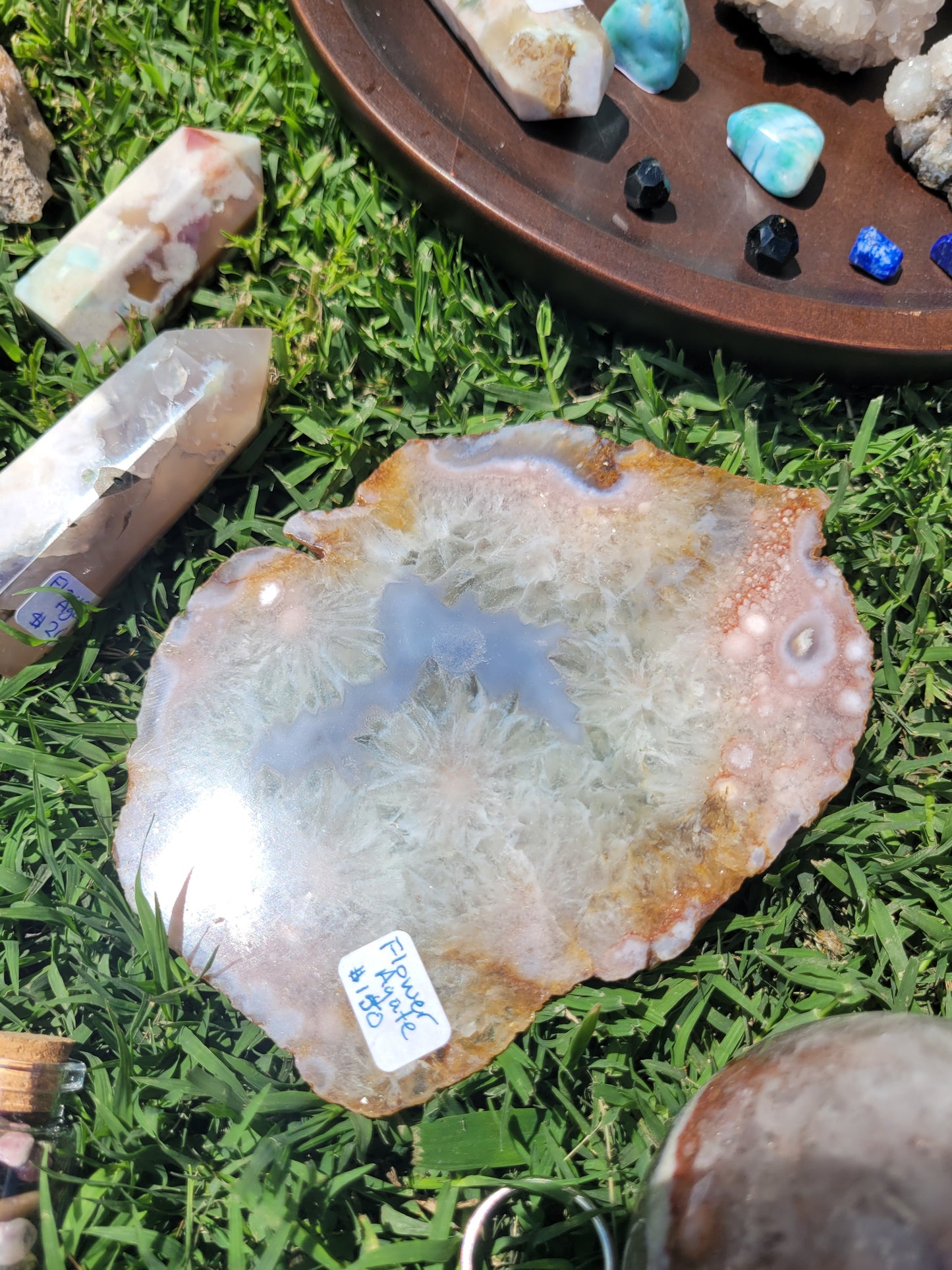 Pink Amethyst, Flower Agate, Golden Healer, Blue Agate, Green Quartz Slab