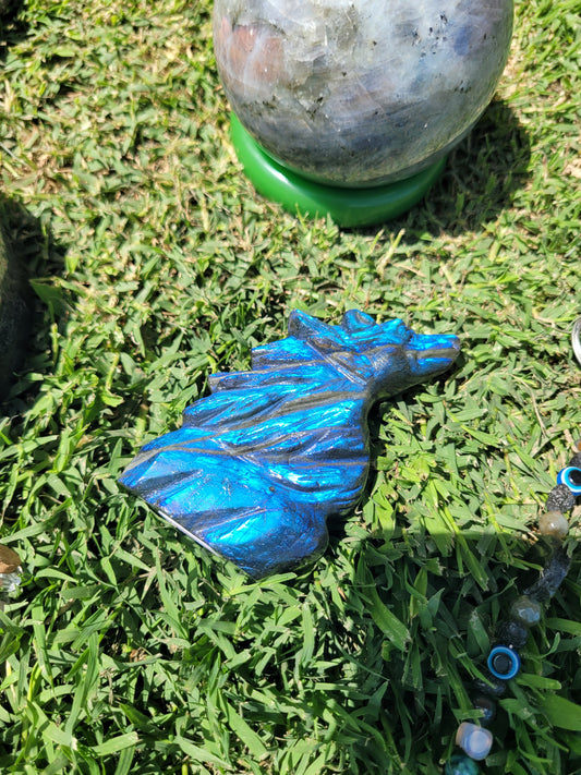 Medium Labradorite Wolf Carving