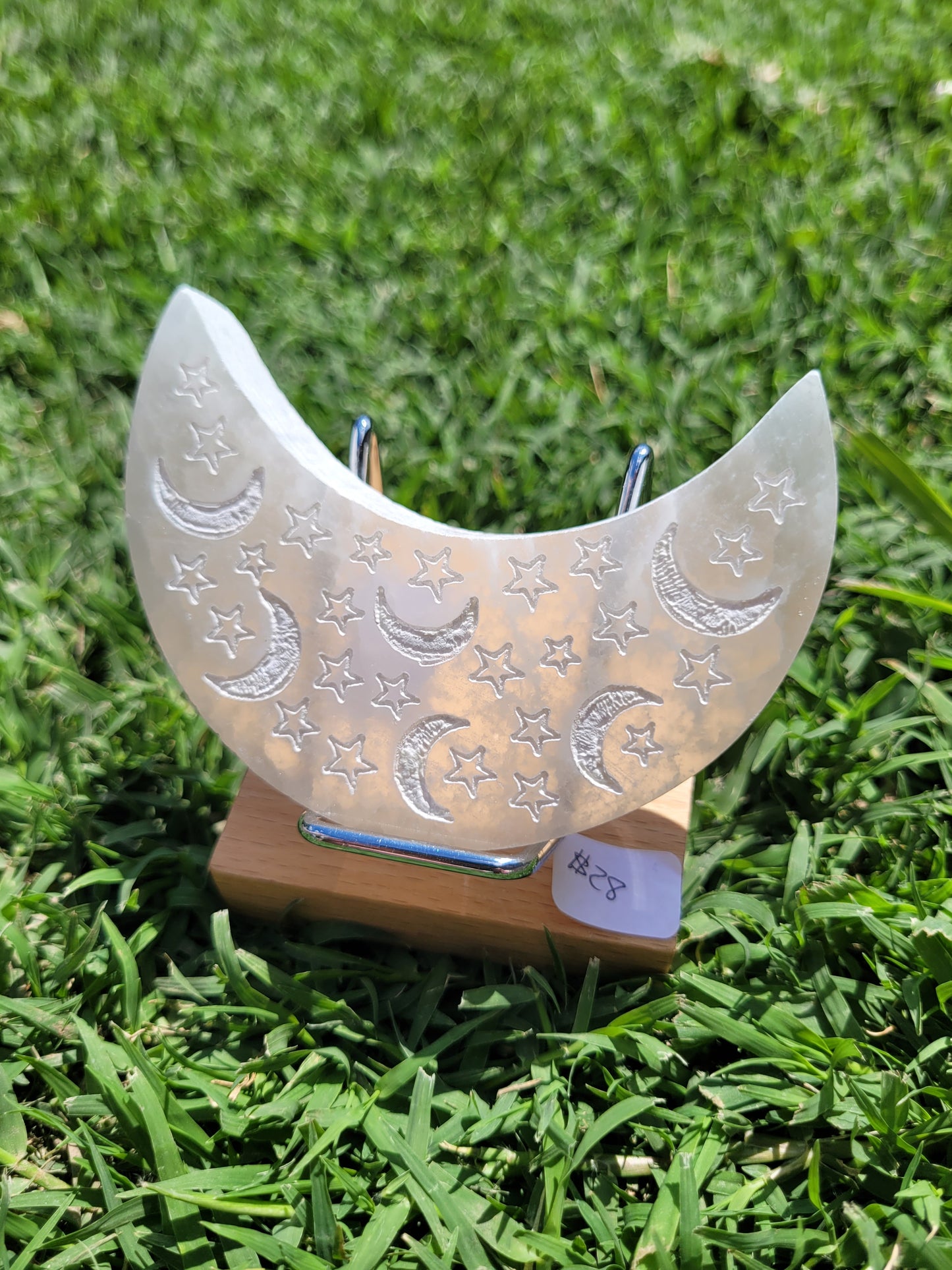 Etched Satin Spar Crescent Moon Carving - Misfit