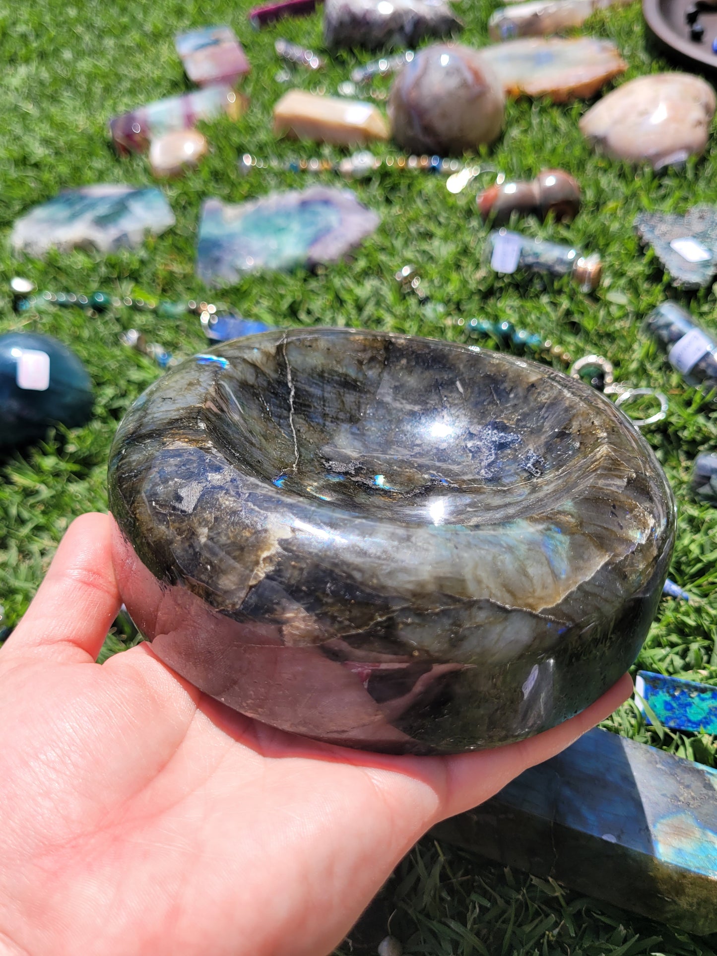 Round Dark Labradorite Bowl - LG - Heavy