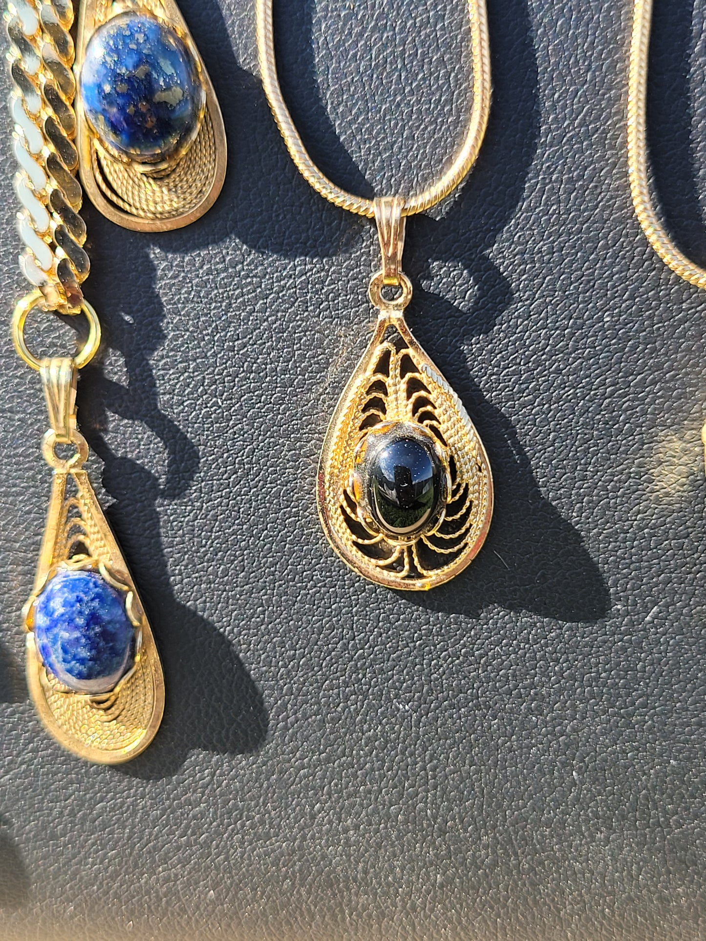Obsidian Cab - Tear Drop Pendant Necklace - Gold