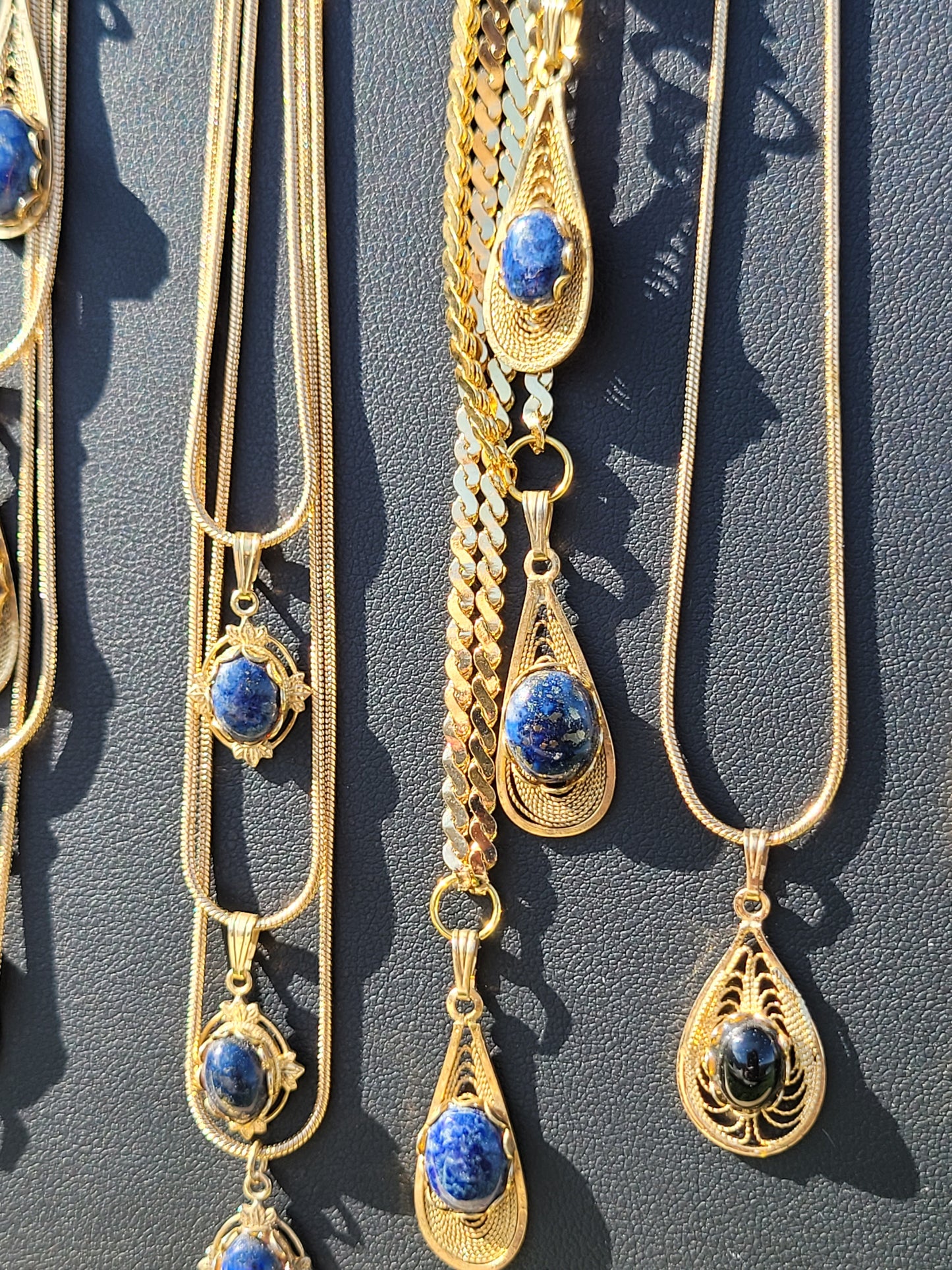 Lapis Lazuli Cab - Tear Drop Pendant Necklace - Choker - Gold