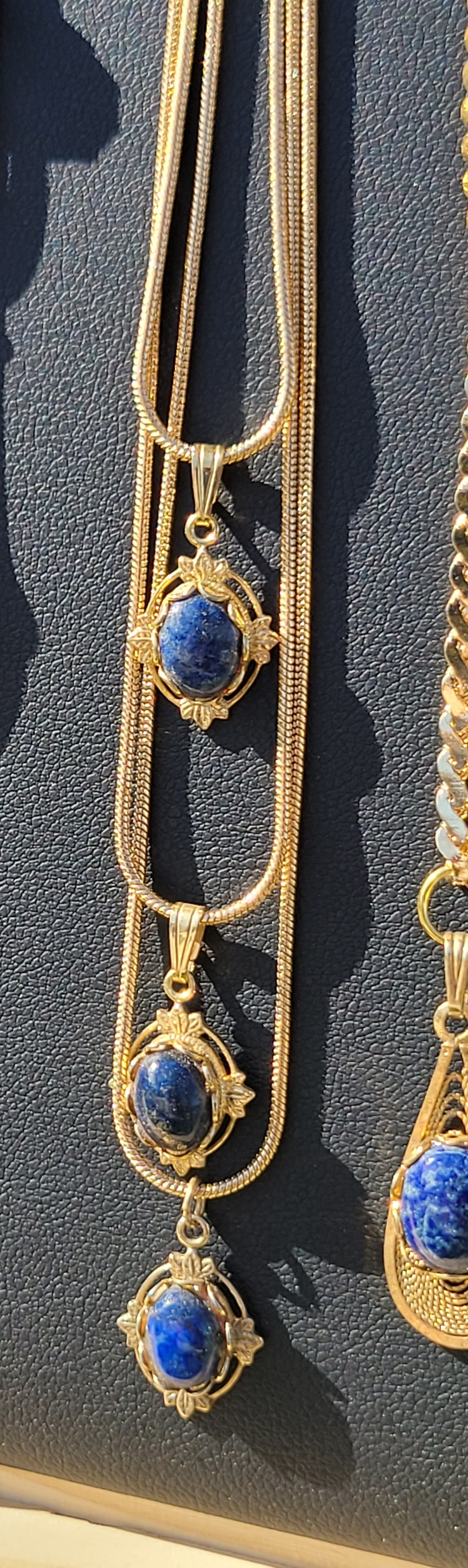 Lapis Lazuli Cab - Dainty Oval Pendant Necklace - Gold