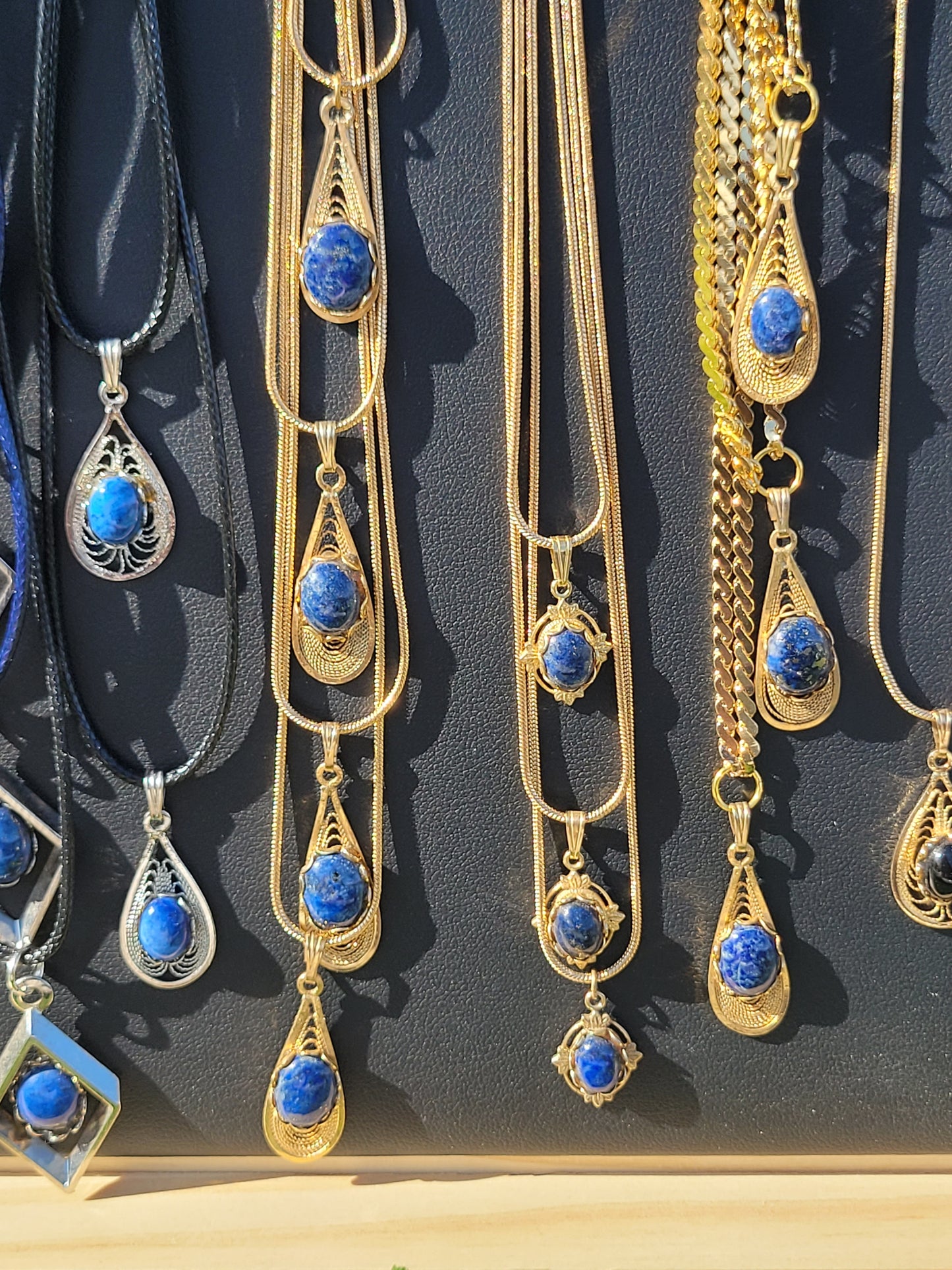 Lapis Lazuli Cab - Dainty Oval Pendant Necklace - Gold