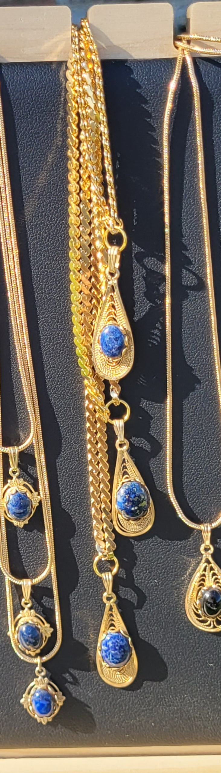 Lapis Lazuli Cab - Tear Drop Pendant Necklace - Choker - Gold