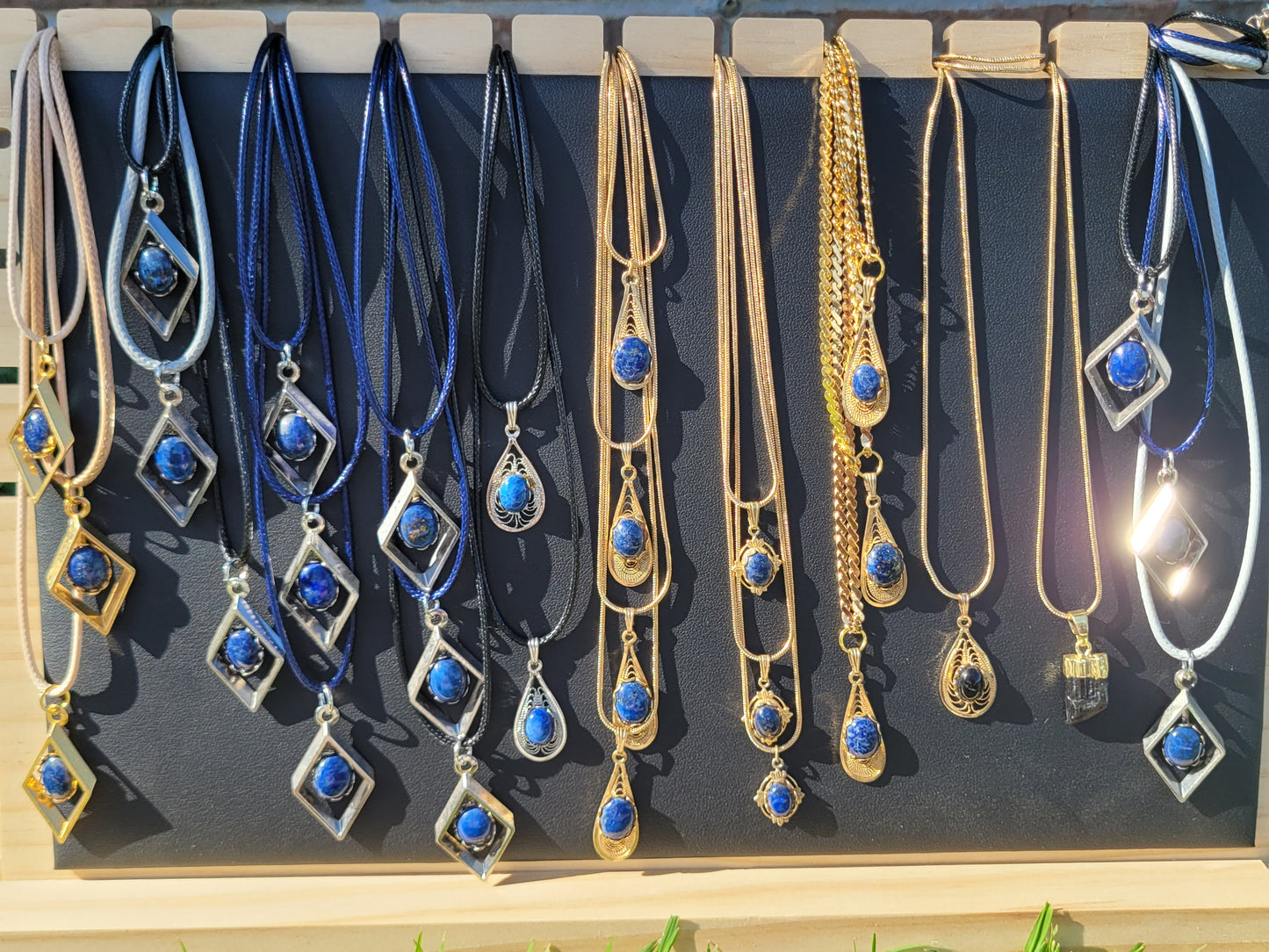 Lapis Lazuli Cab Diamond Pendant Necklace